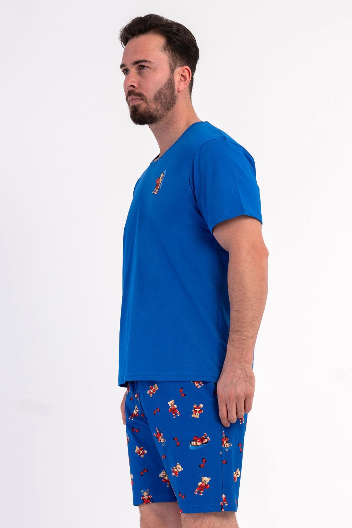 333074Erkek Kısa Kollu Şortlu Mavi Pijama Takımı C9T7N0106Pijama TakımıVienettaErkek Kısa Kollu Şortlu Mavi Pijama Takımı C9T7N0106