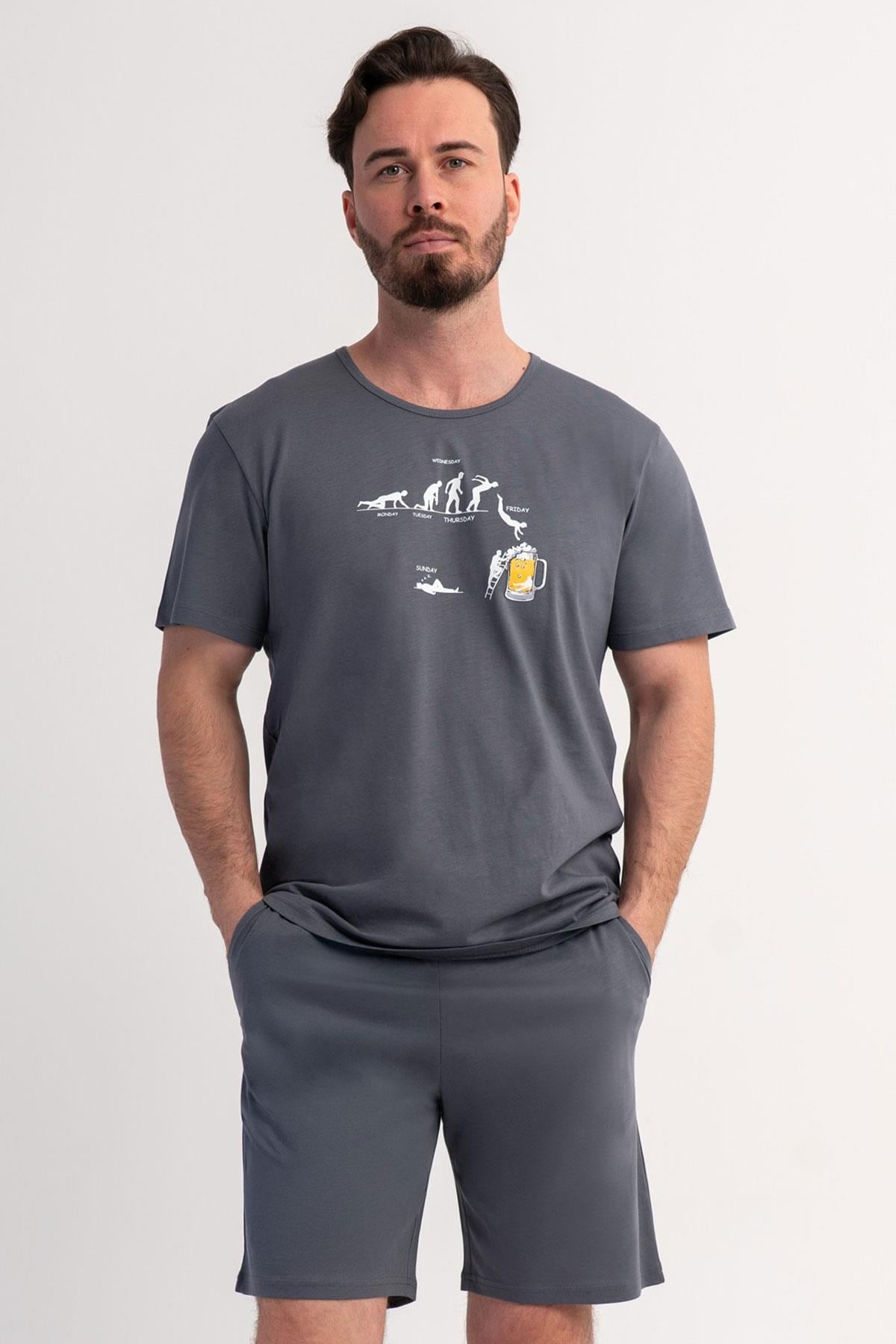 333084Erkek Kısa Kollu Şortlu Füme Pijama Takımı C6T1N1106Pijama TakımıVienettaErkek Kısa Kollu Şortlu Füme Pijama Takımı C6T1N1106