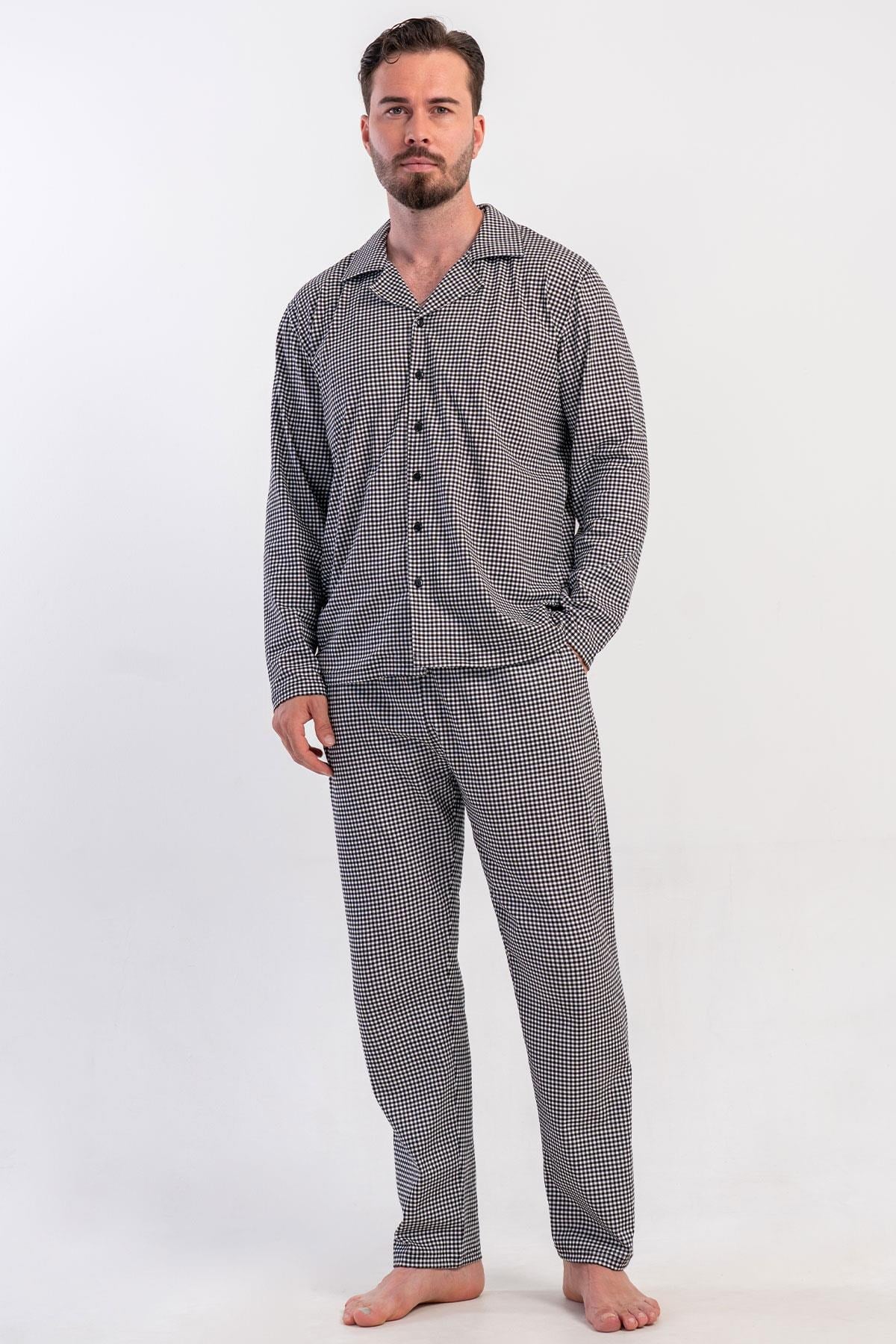 330879Erkek Önden Düğmeli Uzun Kol Siyah %100 Pamuk Pijama Takımı C1T6N0405Pijama TakımıVienettaErkek Önden Düğmeli Uzun Kol Siyah %100 Pamuk Pijama Takımı C1T6N0405