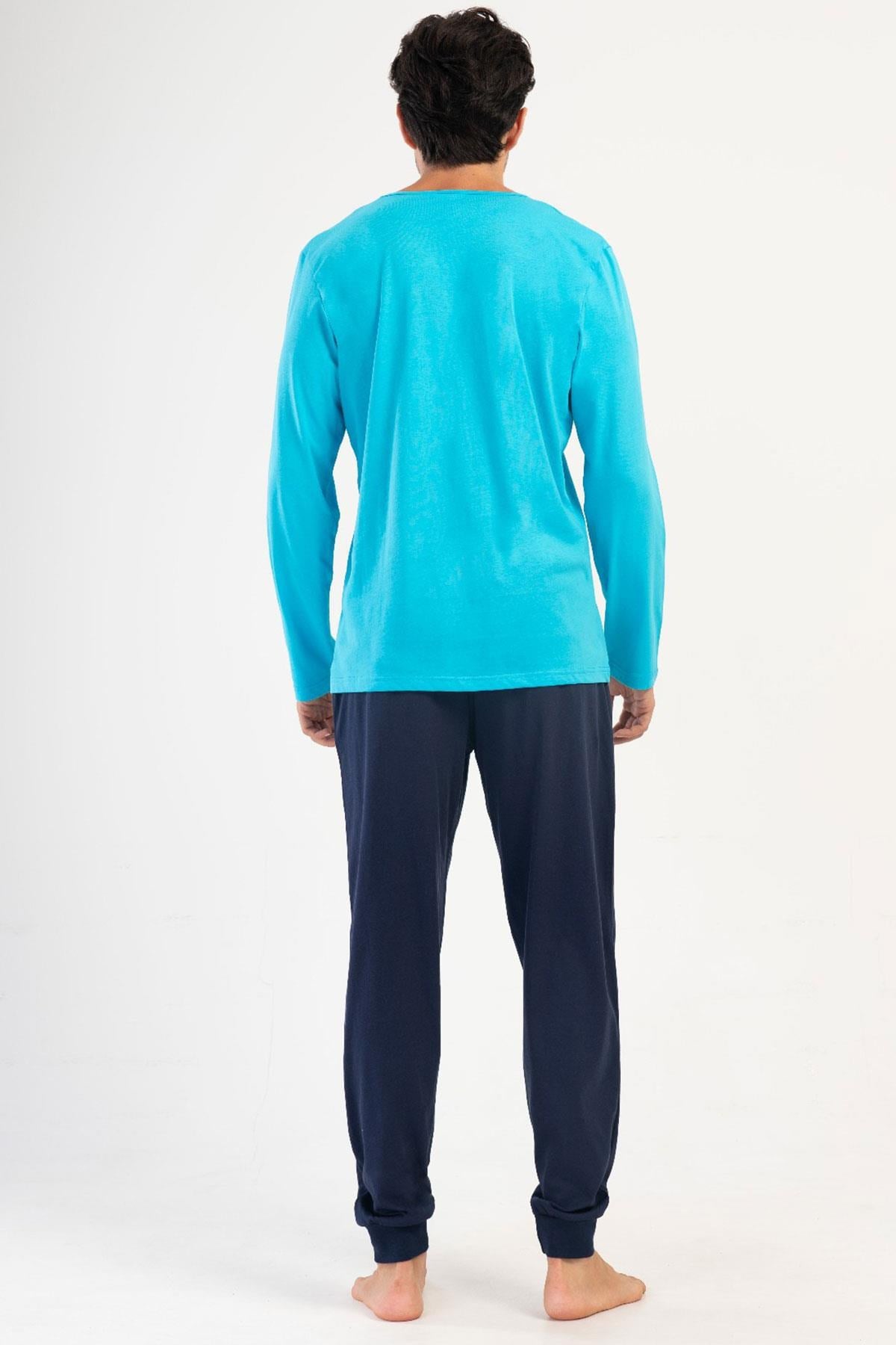 330900Erkek Uzun Kol Turkuaz %100 Pamuk Rahat Kalıp Baskılı Pijama Takımı C8T9N1504Pijama TakımıVienettaErkek Uzun Kol Turkuaz %100 Pamuk Rahat Kalıp Baskılı Pijama Takımı C8T9N1504