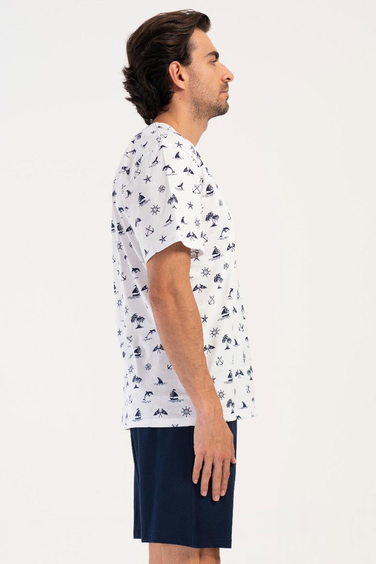 330871Erkek V Yaka Kısa Kol Şortlu Desenli %100 Pamuk Pijama Takımı C9T6N1804Pijama TakımıVienettaErkek V Yaka Kısa Kol Şortlu Desenli %100 Pamuk Pijama Takımı C9T6N1804