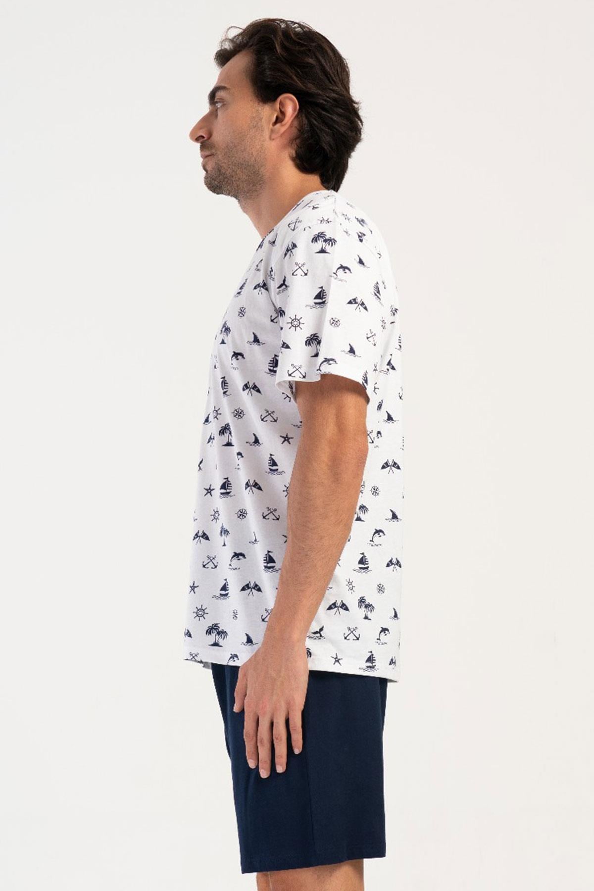 330871Erkek V Yaka Kısa Kol Şortlu Desenli %100 Pamuk Pijama Takımı C9T6N1804Pijama TakımıVienettaErkek V Yaka Kısa Kol Şortlu Desenli %100 Pamuk Pijama Takımı C9T6N1804