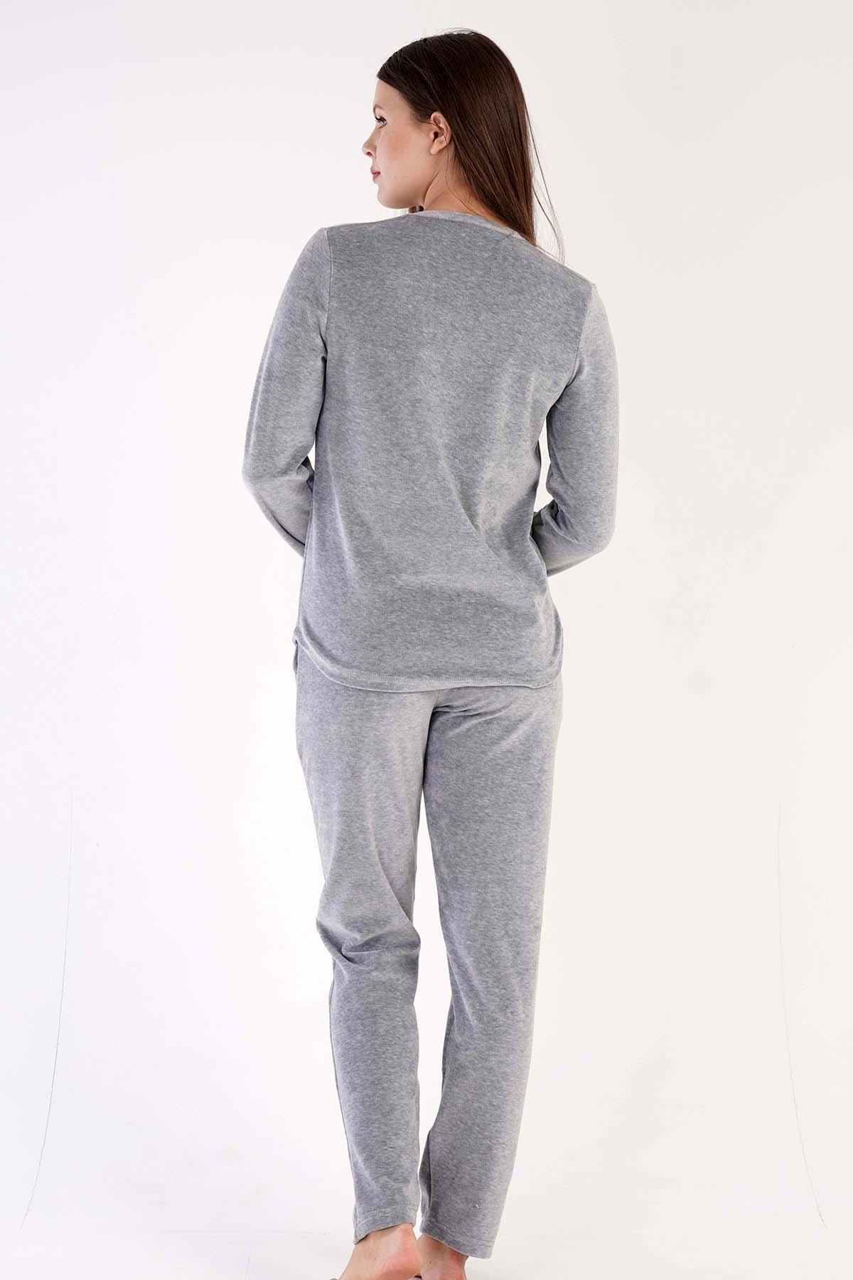 329081Kadın Gri Melanj Renk Bisiklet Yaka Uzun Kollu Düz Paça Pijama Takımı C0T1N0603PijamaVienettaKadın Gri Melanj Renk Bisiklet Yaka Uzun Kollu Düz Paça Pijama Takımı C0T1N0603