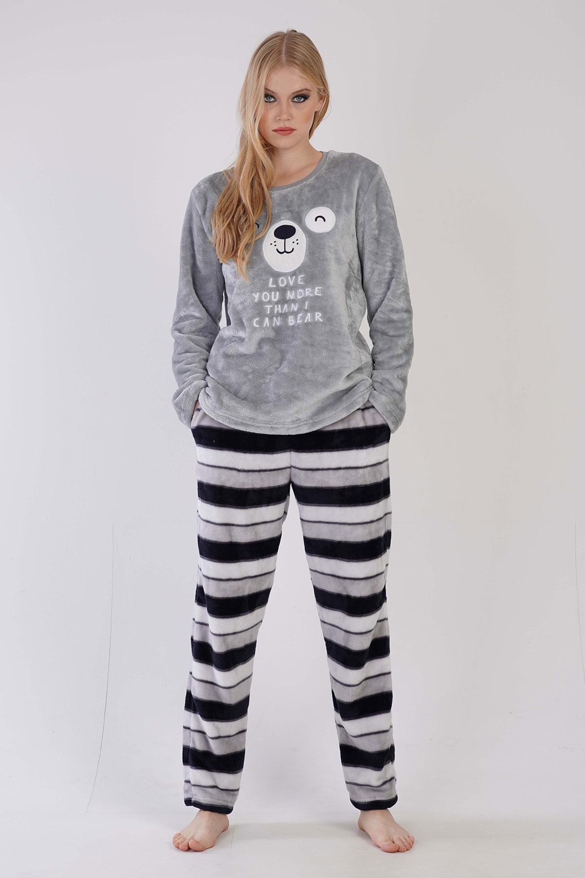 329088Kadın Gri Renk Welsoft Uzun Kollu Bisiklet Yaka Düz Paça Pijama Takımı C0T8N0403PijamaVienettaKadın Gri Renk Welsoft Uzun Kollu Bisiklet Yaka Düz Paça Pijama Takımı C0T8N0403