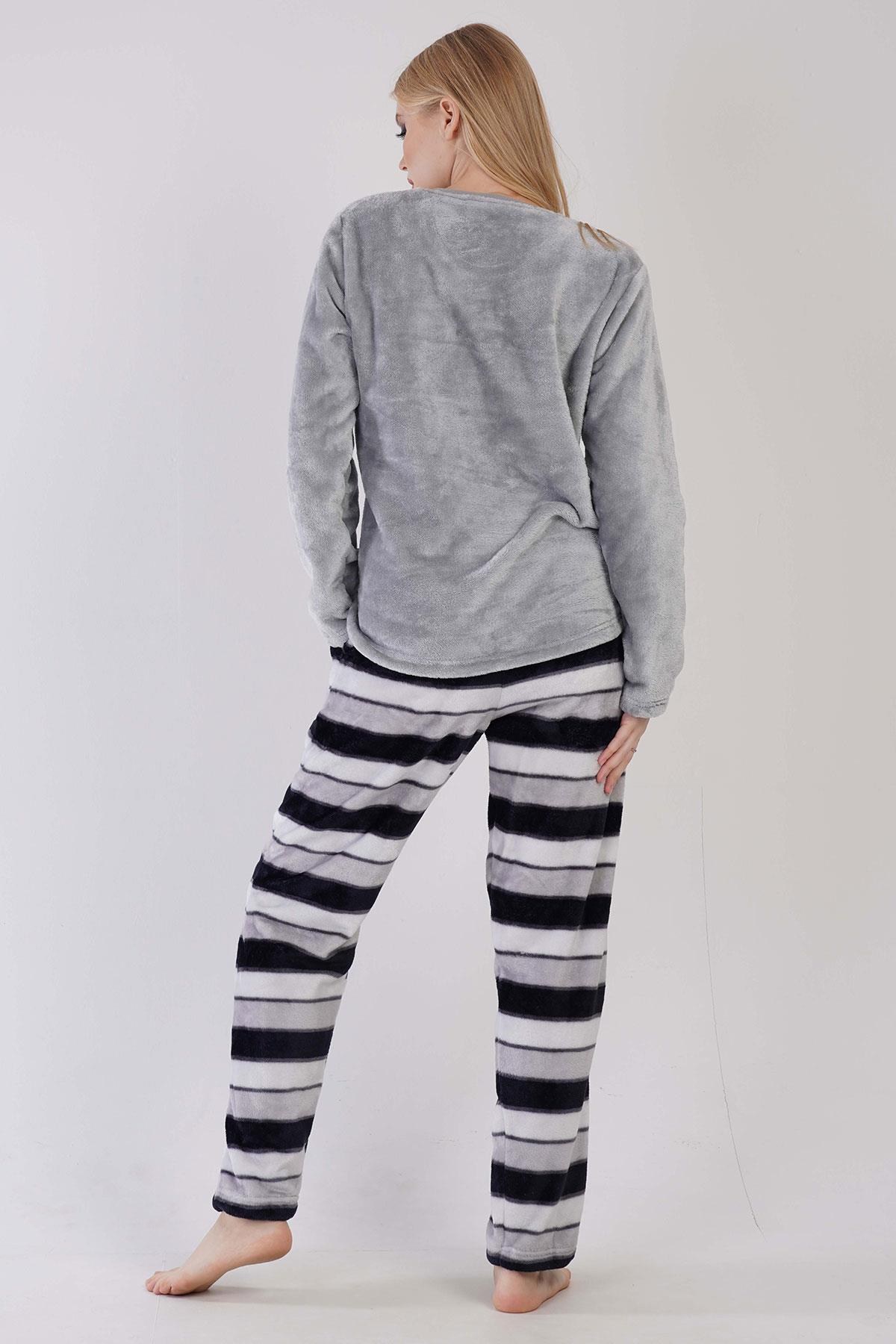 329088Kadın Gri Renk Welsoft Uzun Kollu Bisiklet Yaka Düz Paça Pijama Takımı C0T8N0403PijamaVienettaKadın Gri Renk Welsoft Uzun Kollu Bisiklet Yaka Düz Paça Pijama Takımı C0T8N0403