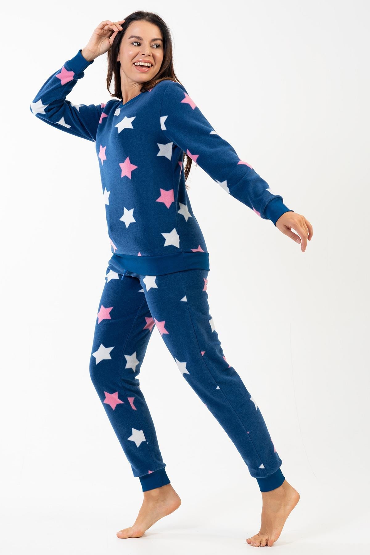 329102Kadın İndigo Renk Uzun Kollu Bisiklet Yaka Polar Pijama Takımı C2T2N0902PijamaVienettaKadın İndigo Renk Uzun Kollu Bisiklet Yaka Polar Pijama Takımı C2T2N0902
