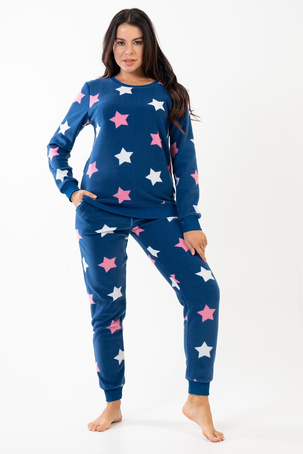 329102Kadın İndigo Renk Uzun Kollu Bisiklet Yaka Polar Pijama Takımı C2T2N0902PijamaVienettaKadın İndigo Renk Uzun Kollu Bisiklet Yaka Polar Pijama Takımı C2T2N0902