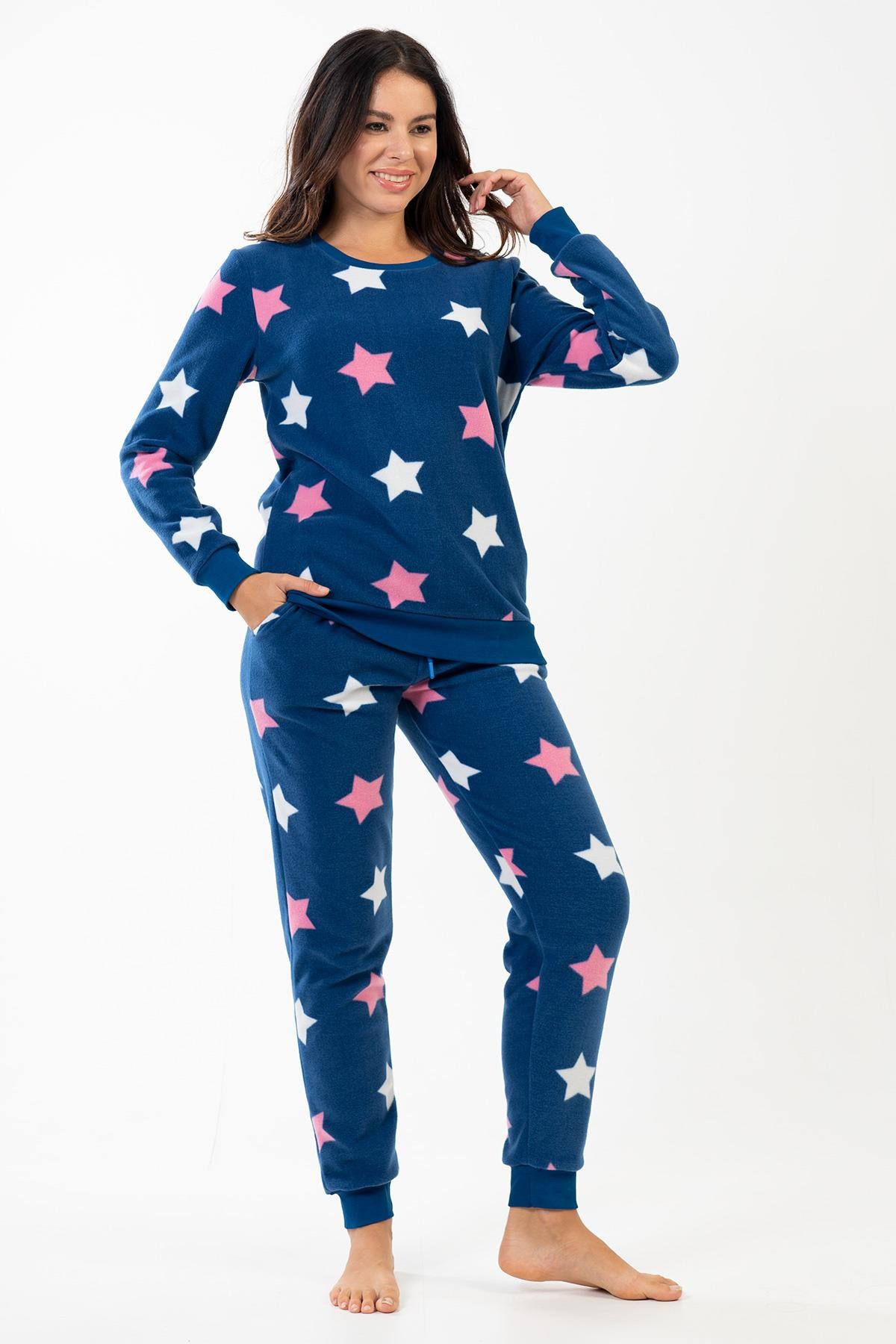 329102Kadın İndigo Renk Uzun Kollu Bisiklet Yaka Polar Pijama Takımı C2T2N0902PijamaVienettaKadın İndigo Renk Uzun Kollu Bisiklet Yaka Polar Pijama Takımı C2T2N0902