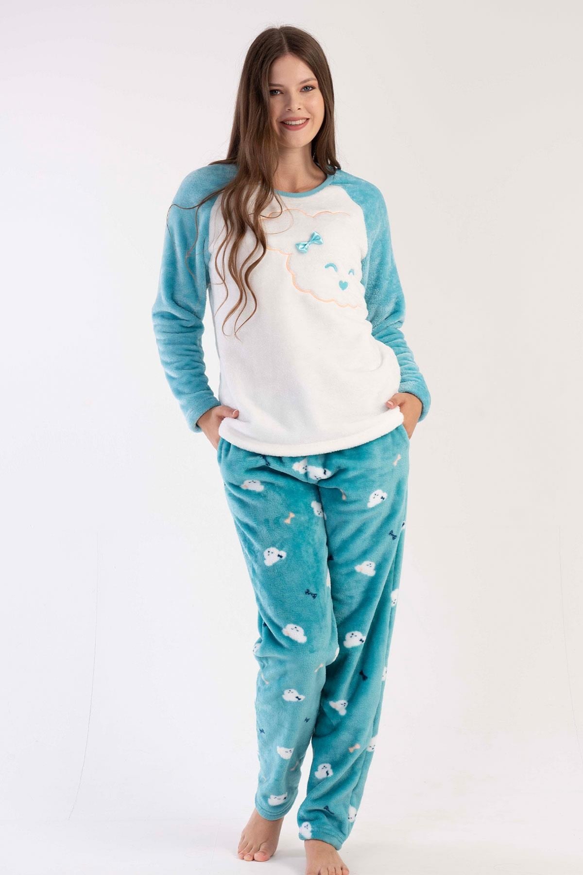 329094Kadın Mint Renk Welsoft Uzun Kollu Bisiklet Yaka Düz Paça Pijama Takımı C0T9N0303PijamaVienettaKadın Mint Renk Welsoft Uzun Kollu Bisiklet Yaka Düz Paça Pijama Takımı C0T9N0303