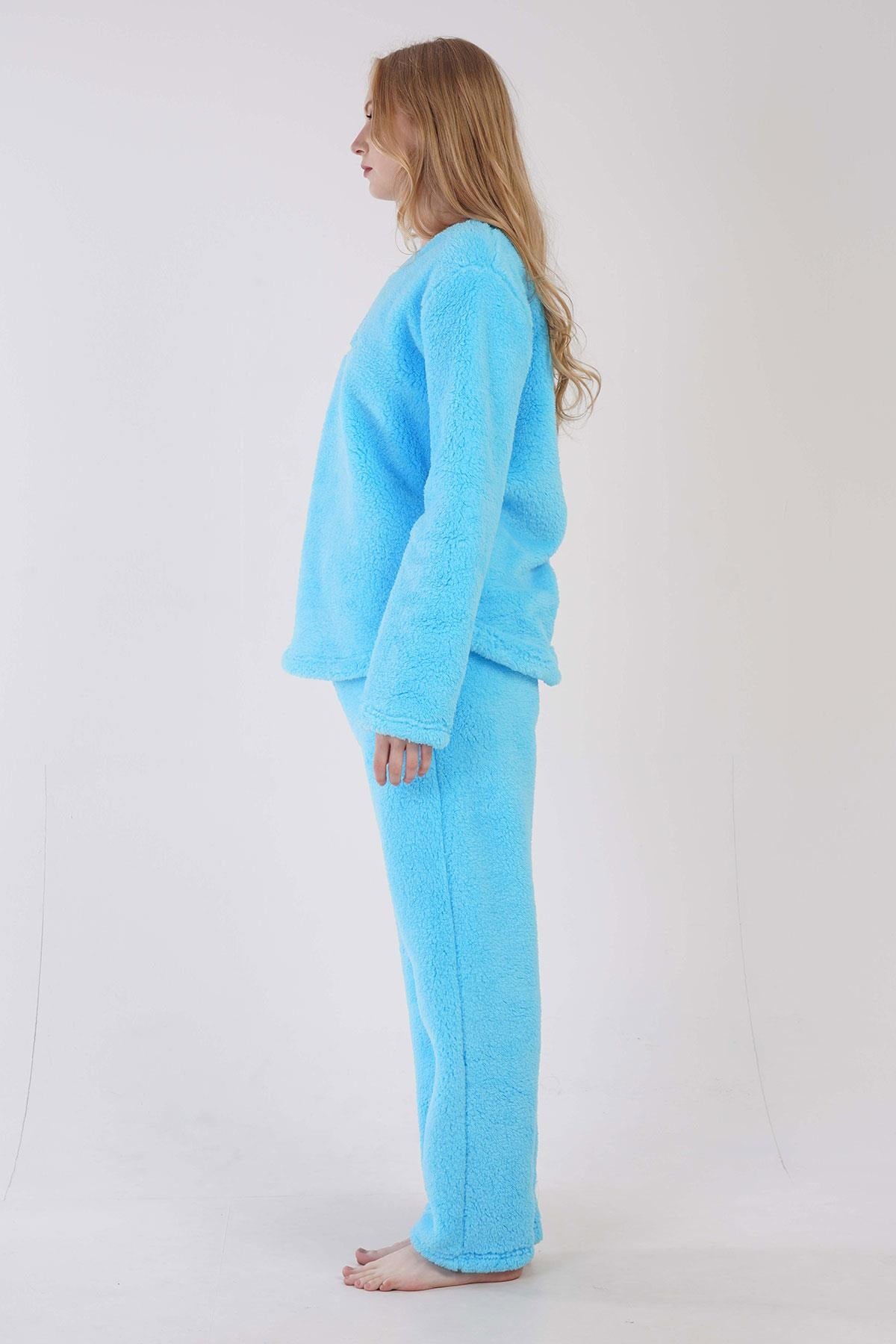 329077Kadın Turkuaz Renk Welsoft Kumaş Bisiklet Yaka Uzun Kollu Pijama Takımı C6T5N0603PijamaVienettaKadın Turkuaz Renk Welsoft Kumaş Bisiklet Yaka Uzun Kollu Pijama Takımı C6T5N0603