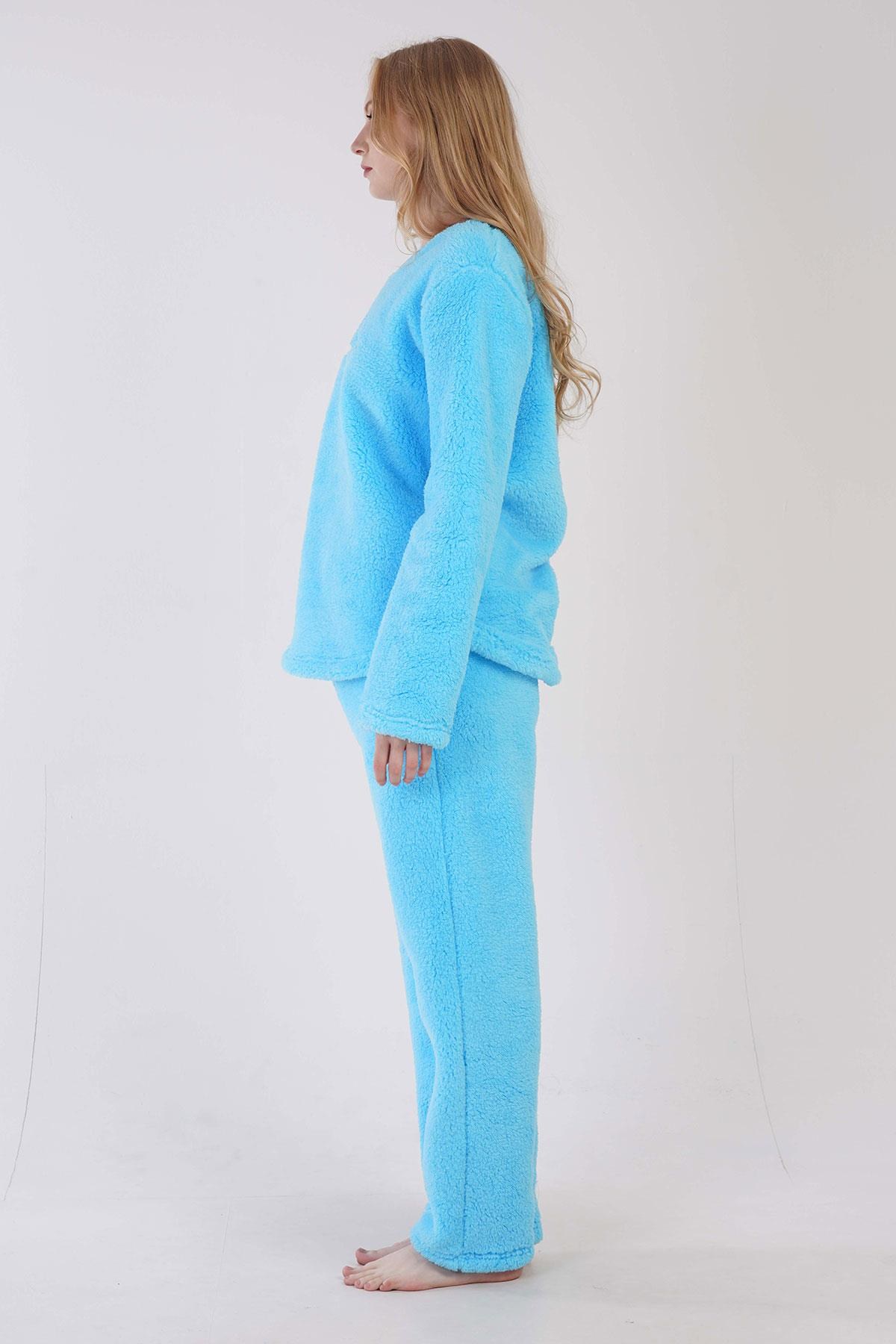 329077Kadın Turkuaz Renk Welsoft Kumaş Bisiklet Yaka Uzun Kollu Pijama Takımı C6T5N0603PijamaVienettaKadın Turkuaz Renk Welsoft Kumaş Bisiklet Yaka Uzun Kollu Pijama Takımı C6T5N0603