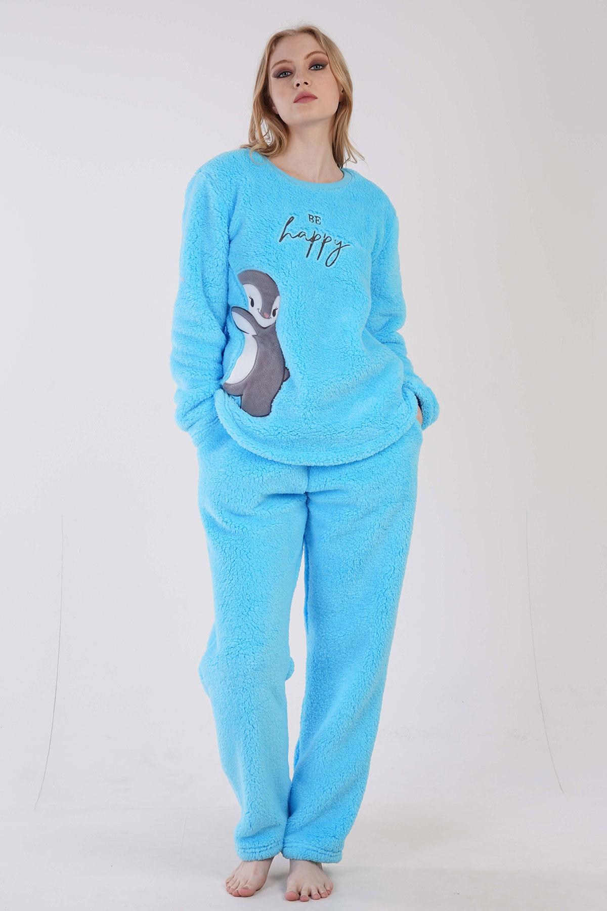 329077Kadın Turkuaz Renk Welsoft Kumaş Bisiklet Yaka Uzun Kollu Pijama Takımı C6T5N0603PijamaVienettaKadın Turkuaz Renk Welsoft Kumaş Bisiklet Yaka Uzun Kollu Pijama Takımı C6T5N0603