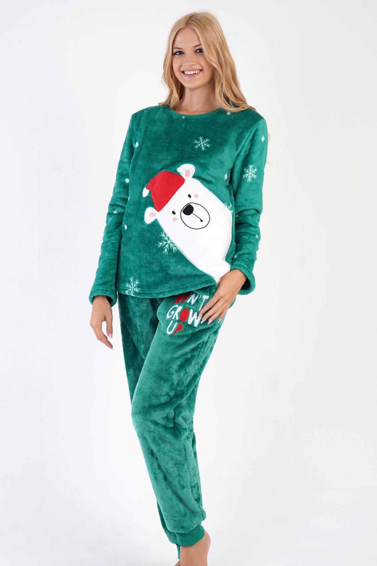 329091Kadın Yeşil Renk Welsoft Uzun Kollu Bisiklet Yaka Lastikli Paça Pijama Takımı C4T2N0403PijamaVienettaKadın Yeşil Renk Welsoft Uzun Kollu Bisiklet Yaka Lastikli Paça Pijama Takımı C4T2N0403