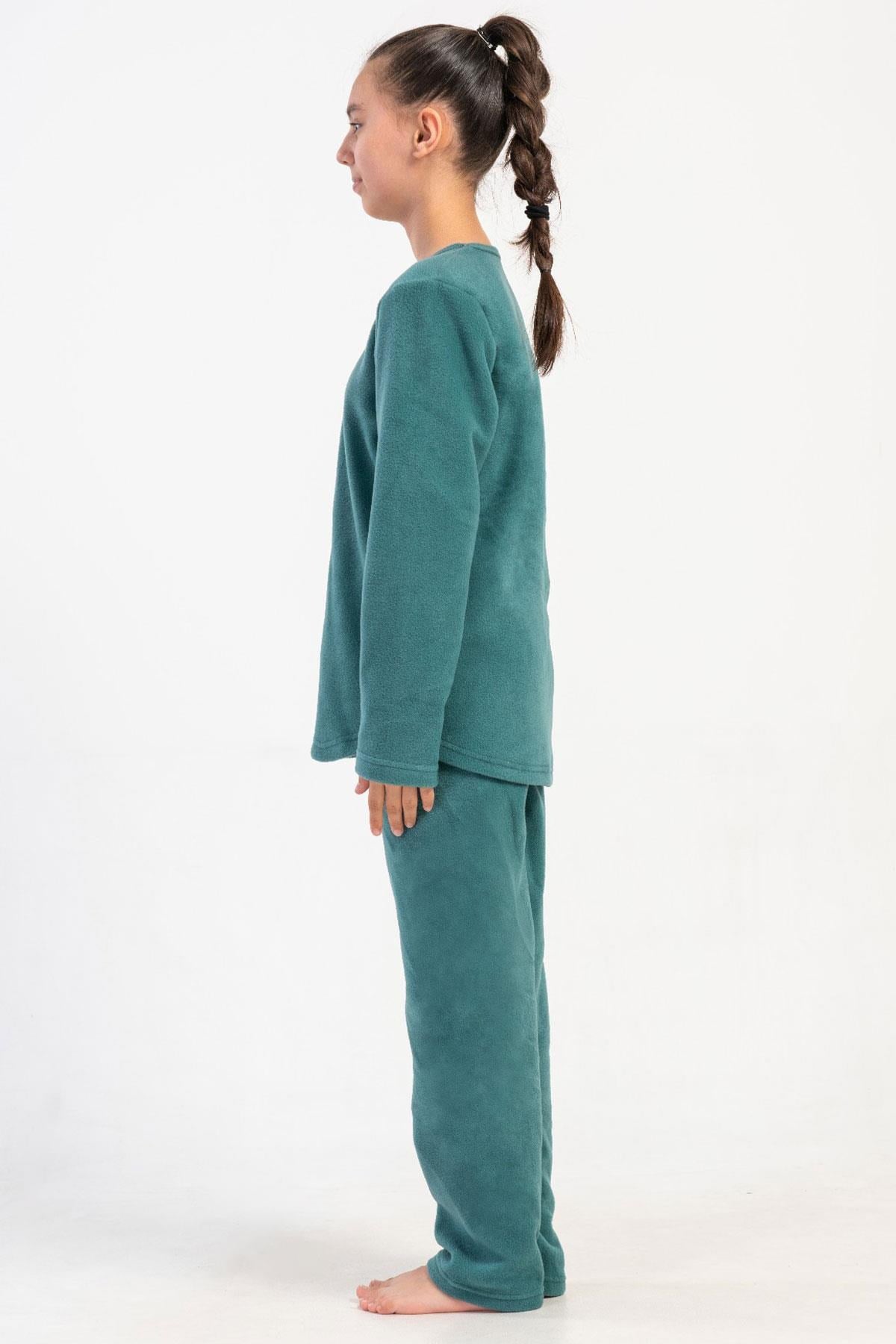 329467Kız Çocuk Yeşil Renk Uzun Kollu Polar Pijama Takımı C4T0N0205PijamaVienettaKız Çocuk Yeşil Renk Uzun Kollu Polar Pijama Takımı C4T0N0205