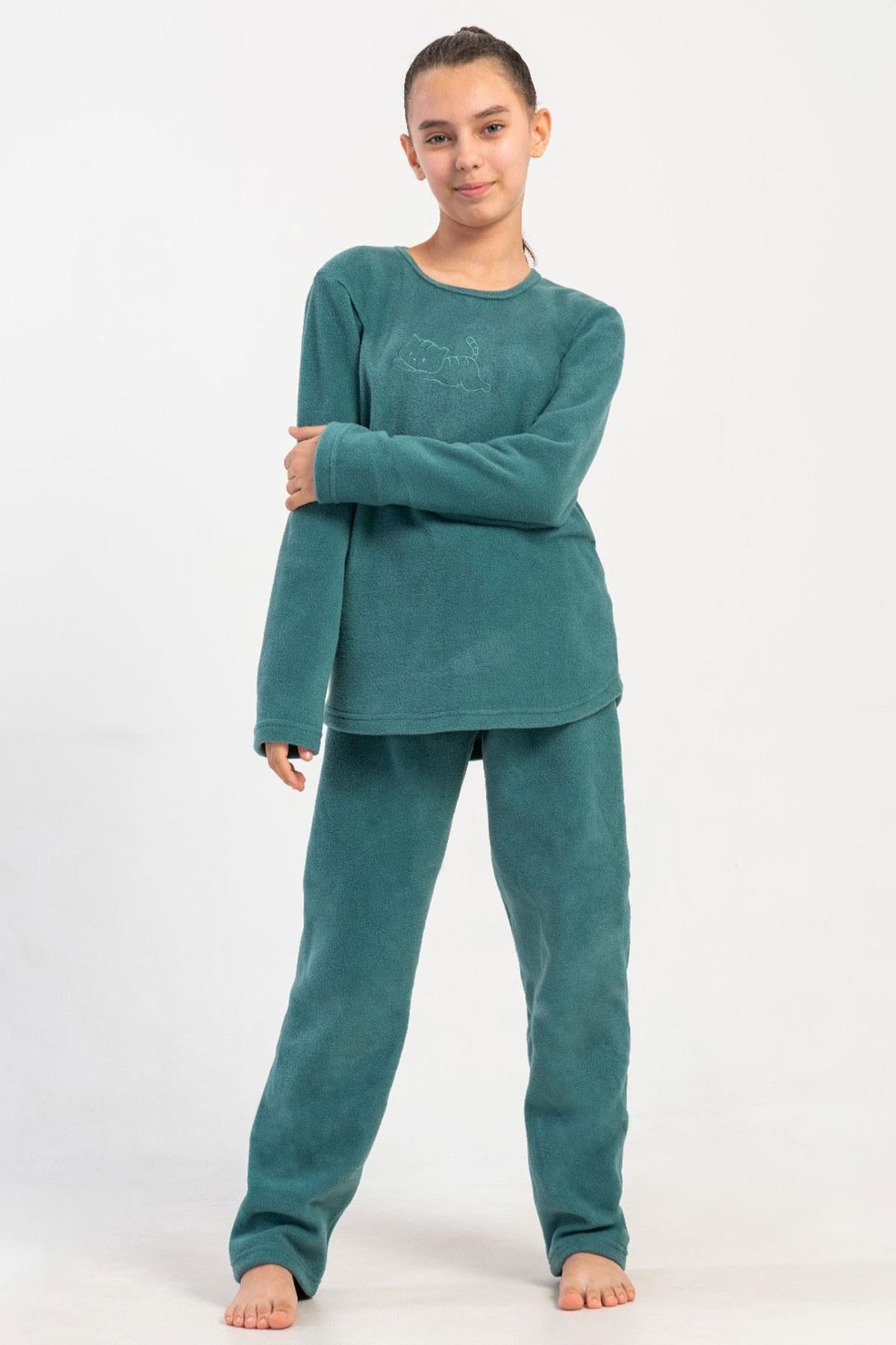 329467Kız Çocuk Yeşil Renk Uzun Kollu Polar Pijama Takımı C4T0N0205PijamaVienettaKız Çocuk Yeşil Renk Uzun Kollu Polar Pijama Takımı C4T0N0205