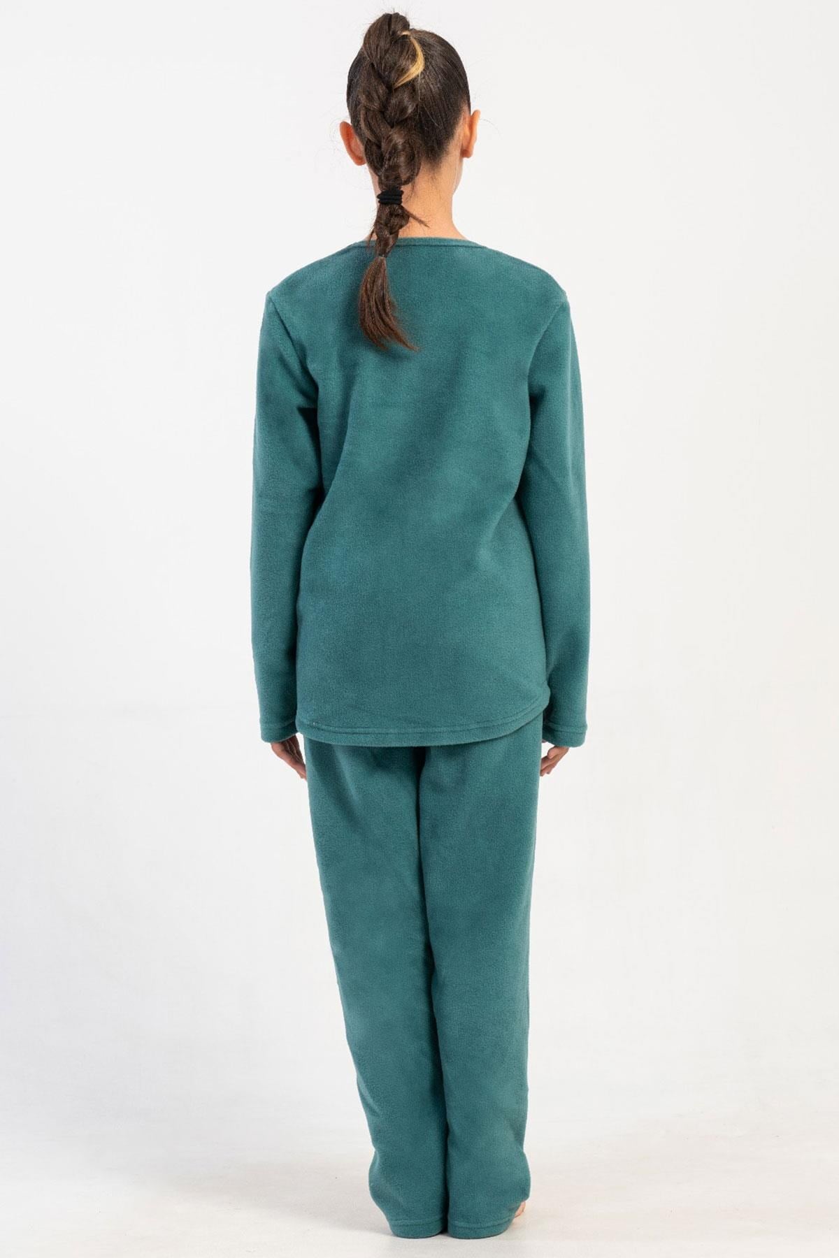 329467Kız Çocuk Yeşil Renk Uzun Kollu Polar Pijama Takımı C4T0N0205PijamaVienettaKız Çocuk Yeşil Renk Uzun Kollu Polar Pijama Takımı C4T0N0205