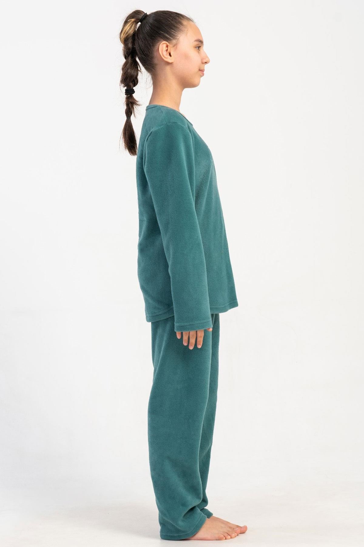 329467Kız Çocuk Yeşil Renk Uzun Kollu Polar Pijama Takımı C4T0N0205PijamaVienettaKız Çocuk Yeşil Renk Uzun Kollu Polar Pijama Takımı C4T0N0205