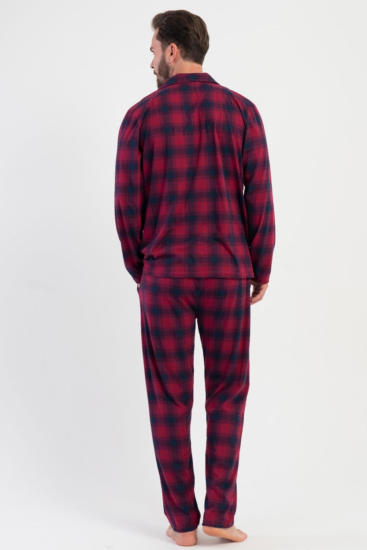 329500Erkek Bordo Renk Önden Düğmeli Gömlek Yaka Uzun Kollu Ekose Desenli Pijama Takımı C3T4N1305Uzun Kol PijamaVienettaErkek Bordo Renk Önden Düğmeli Gömlek Yaka Uzun Kollu Ekose Desenli Pijama Takımı C3T4N1305