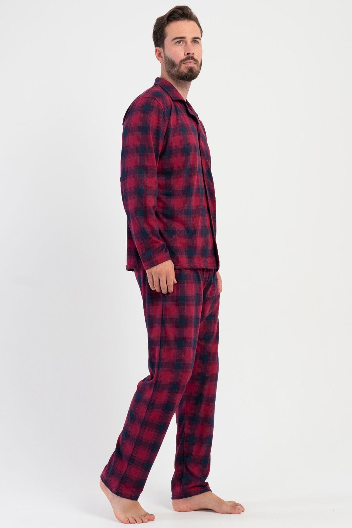 329500Erkek Bordo Renk Önden Düğmeli Gömlek Yaka Uzun Kollu Ekose Desenli Pijama Takımı C3T4N1305Uzun Kol PijamaVienettaErkek Bordo Renk Önden Düğmeli Gömlek Yaka Uzun Kollu Ekose Desenli Pijama Takımı C3T4N1305