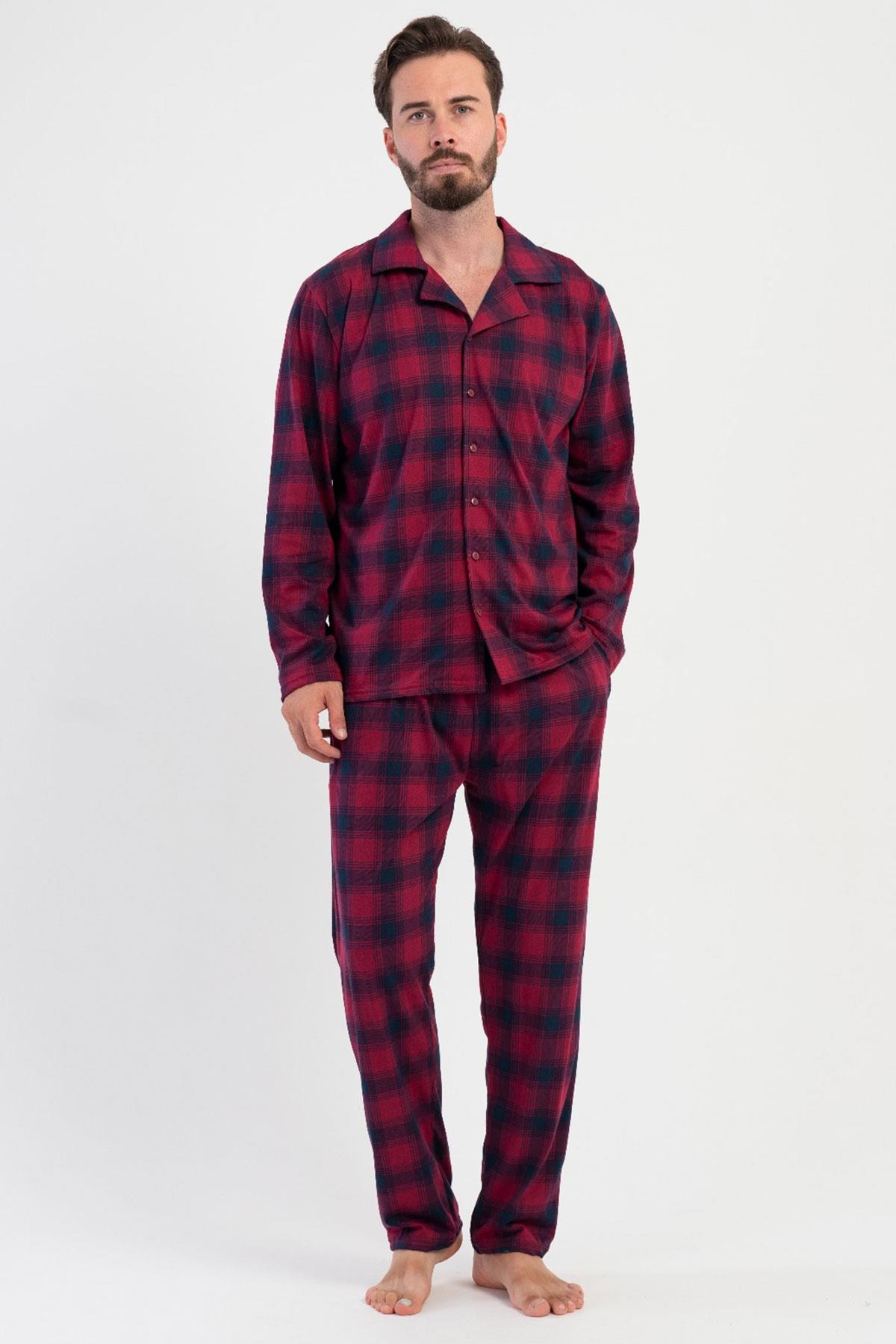 329500Erkek Bordo Renk Önden Düğmeli Gömlek Yaka Uzun Kollu Ekose Desenli Pijama Takımı C3T4N1305Uzun Kol PijamaVienettaErkek Bordo Renk Önden Düğmeli Gömlek Yaka Uzun Kollu Ekose Desenli Pijama Takımı C3T4N1305
