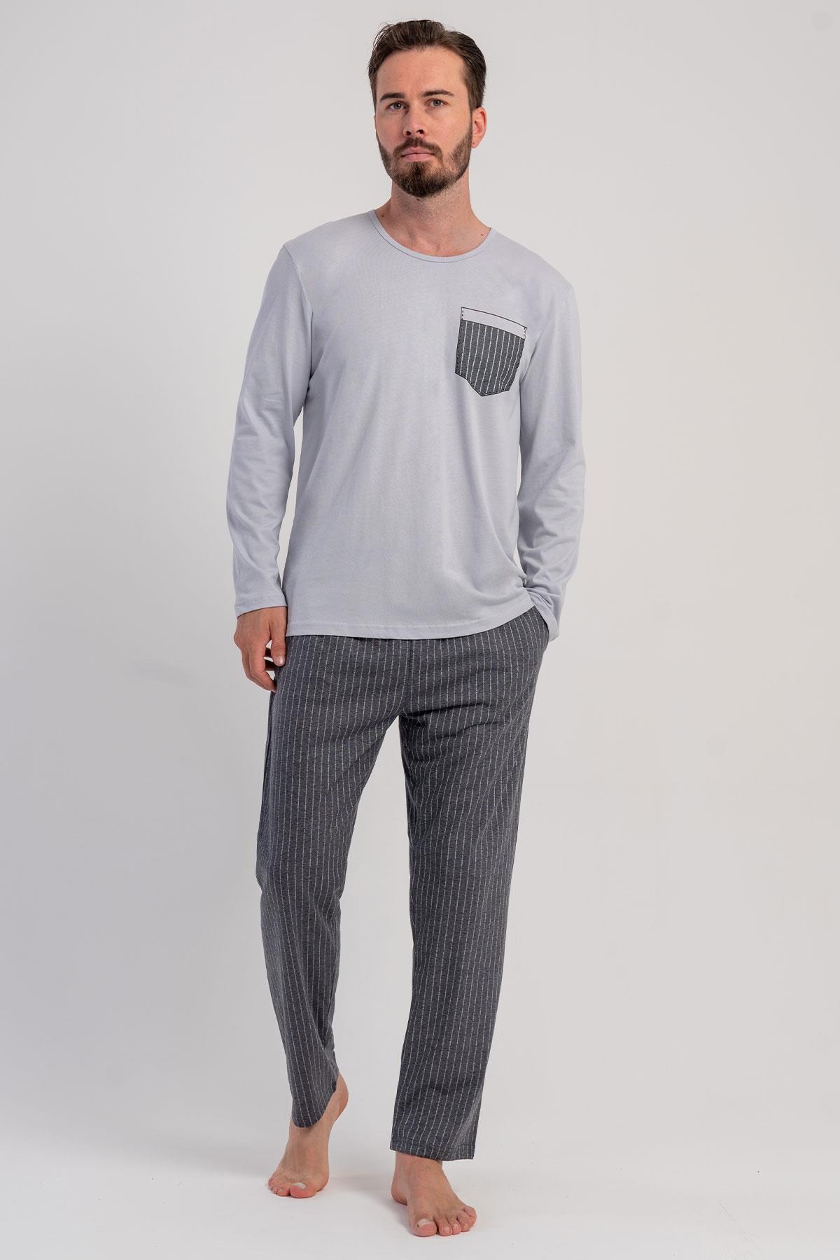 329491Erkek Gri Renk Uzun Kollu Bisiklet Yaka Çizgili Alt Pijama Takımı C9T9N0305Uzun Kol PijamaVienettaErkek Gri Renk Uzun Kollu Bisiklet Yaka Çizgili Alt Pijama Takımı C9T9N0305