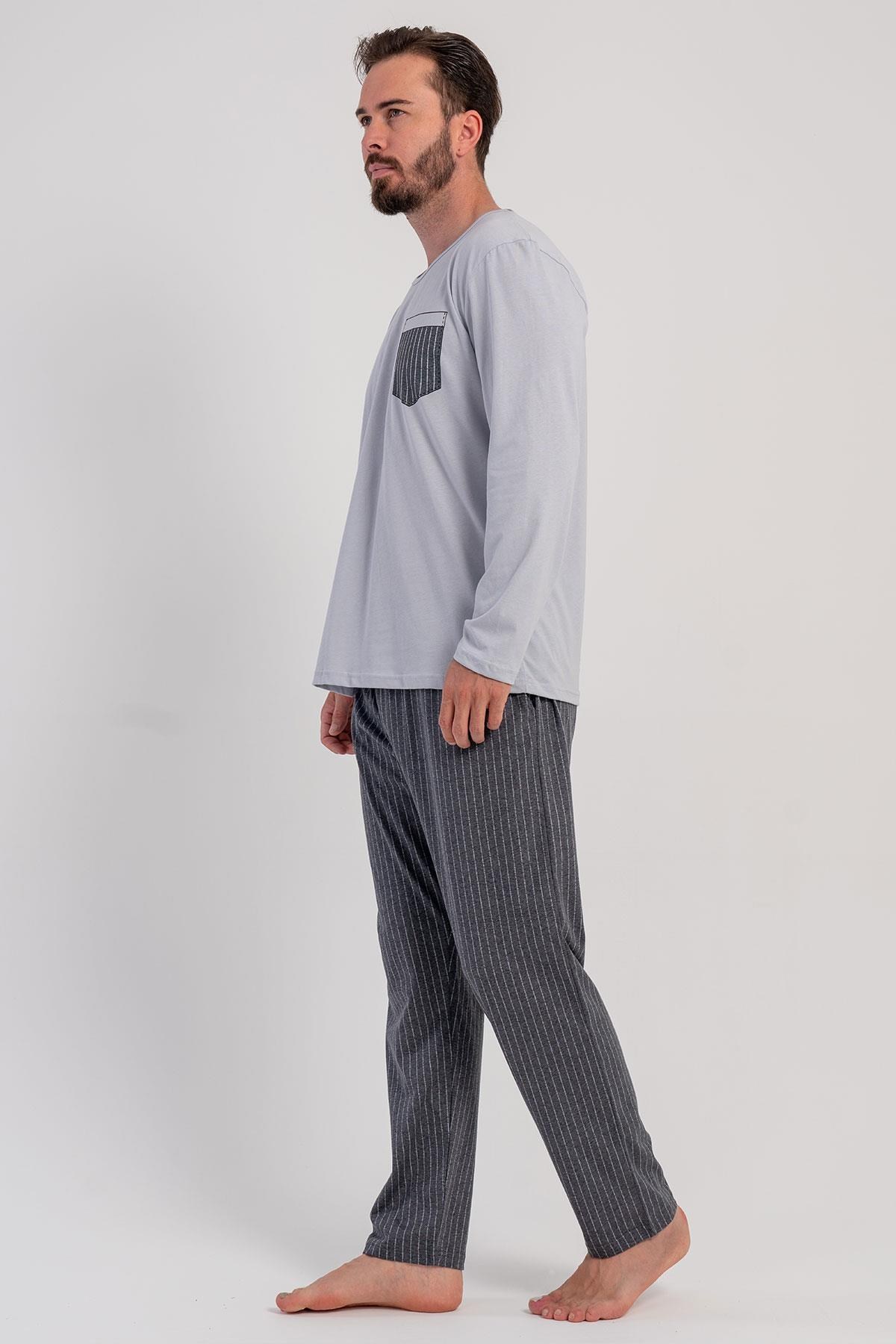 329491Erkek Gri Renk Uzun Kollu Bisiklet Yaka Çizgili Alt Pijama Takımı C9T9N0305Uzun Kol PijamaVienettaErkek Gri Renk Uzun Kollu Bisiklet Yaka Çizgili Alt Pijama Takımı C9T9N0305