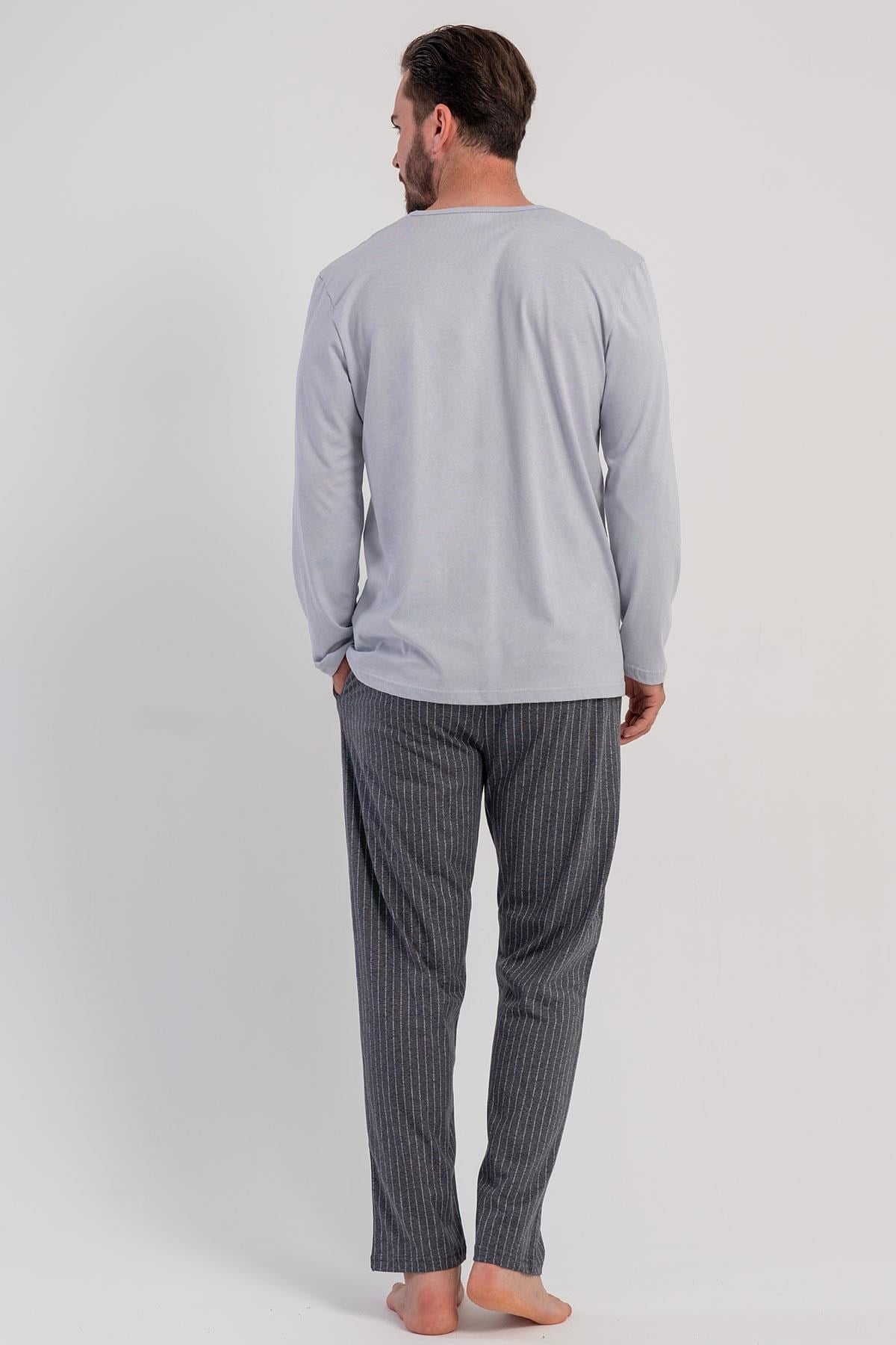 329491Erkek Gri Renk Uzun Kollu Bisiklet Yaka Çizgili Alt Pijama Takımı C9T9N0305Uzun Kol PijamaVienettaErkek Gri Renk Uzun Kollu Bisiklet Yaka Çizgili Alt Pijama Takımı C9T9N0305