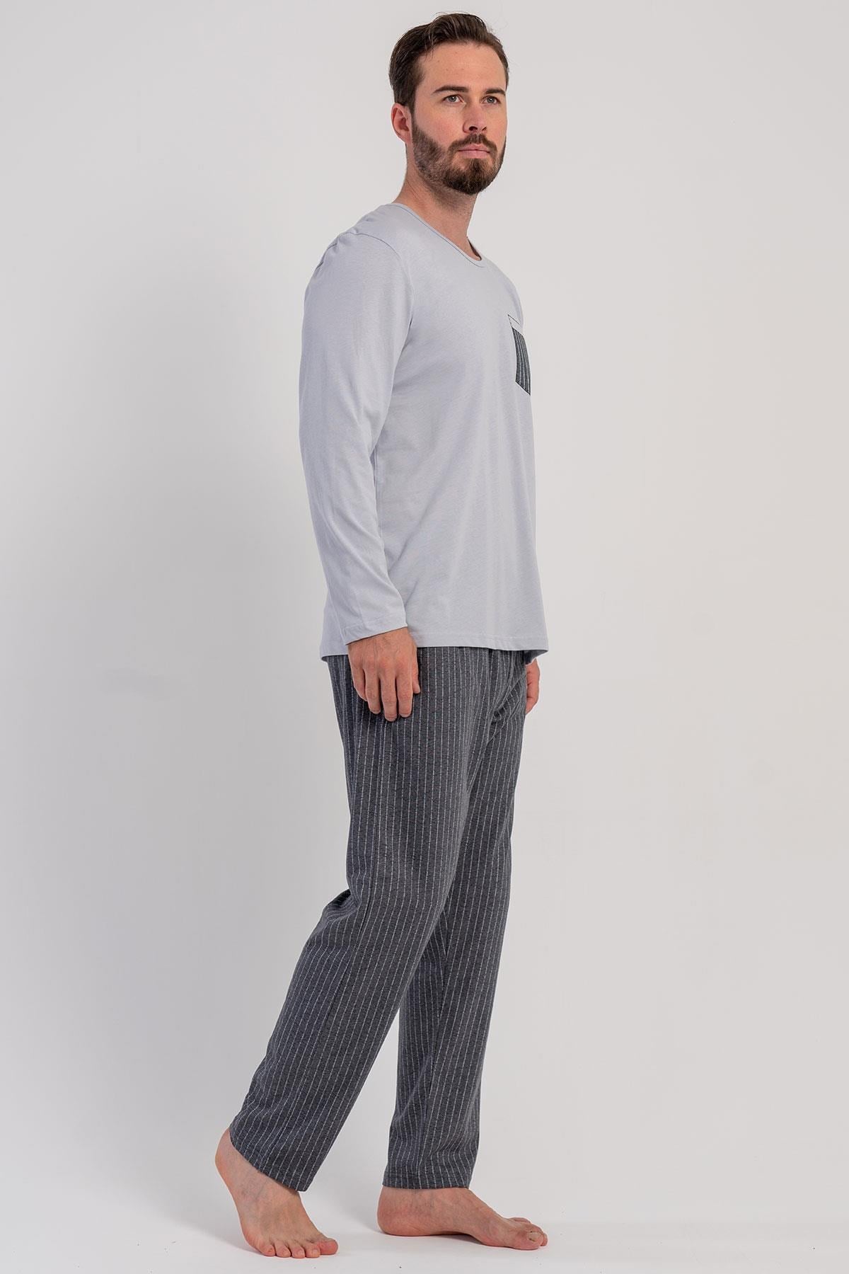 329491Erkek Gri Renk Uzun Kollu Bisiklet Yaka Çizgili Alt Pijama Takımı C9T9N0305Uzun Kol PijamaVienettaErkek Gri Renk Uzun Kollu Bisiklet Yaka Çizgili Alt Pijama Takımı C9T9N0305