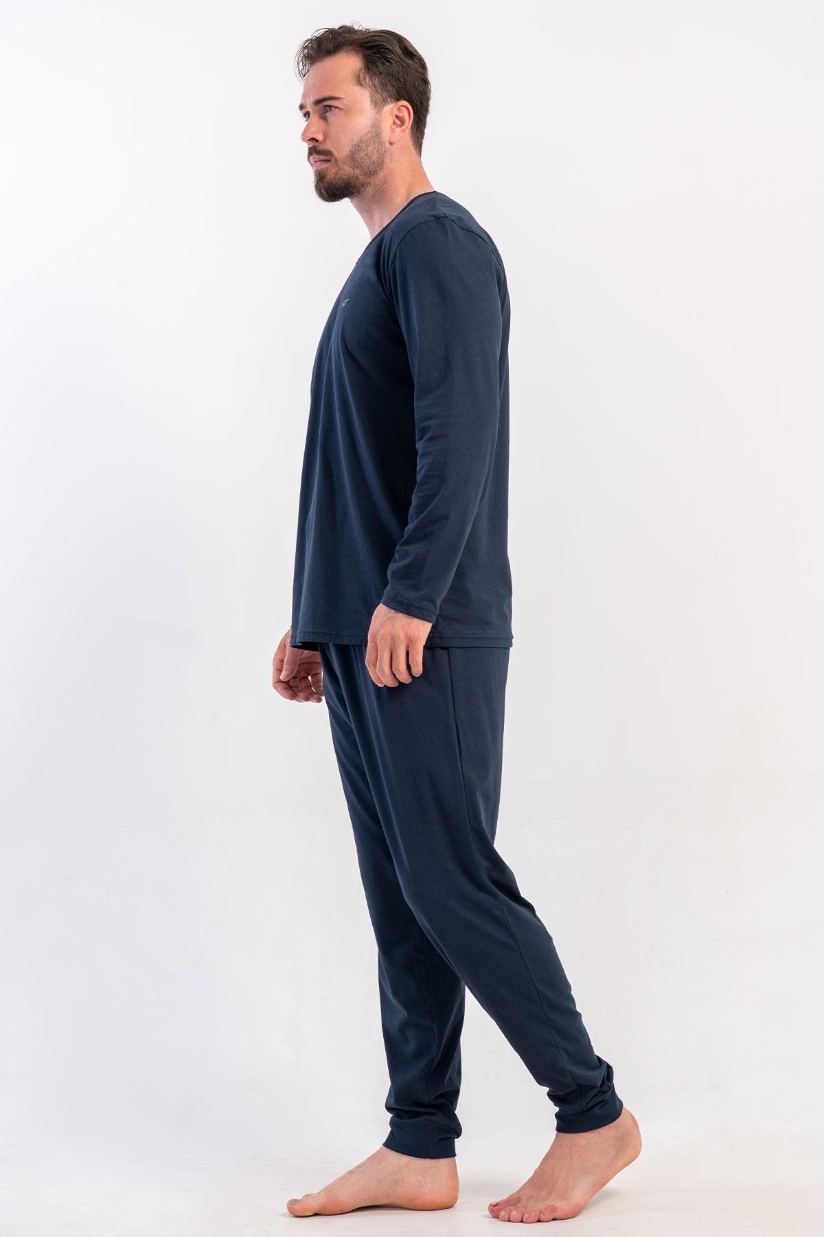 329528Erkek Lacivert Uzun Kollu Bisiklet Yaka Penye Pijama Takımı C7T5N0405Uzun Kol PijamaVienettaErkek Lacivert Uzun Kollu Bisiklet Yaka Penye Pijama Takımı C7T5N0405