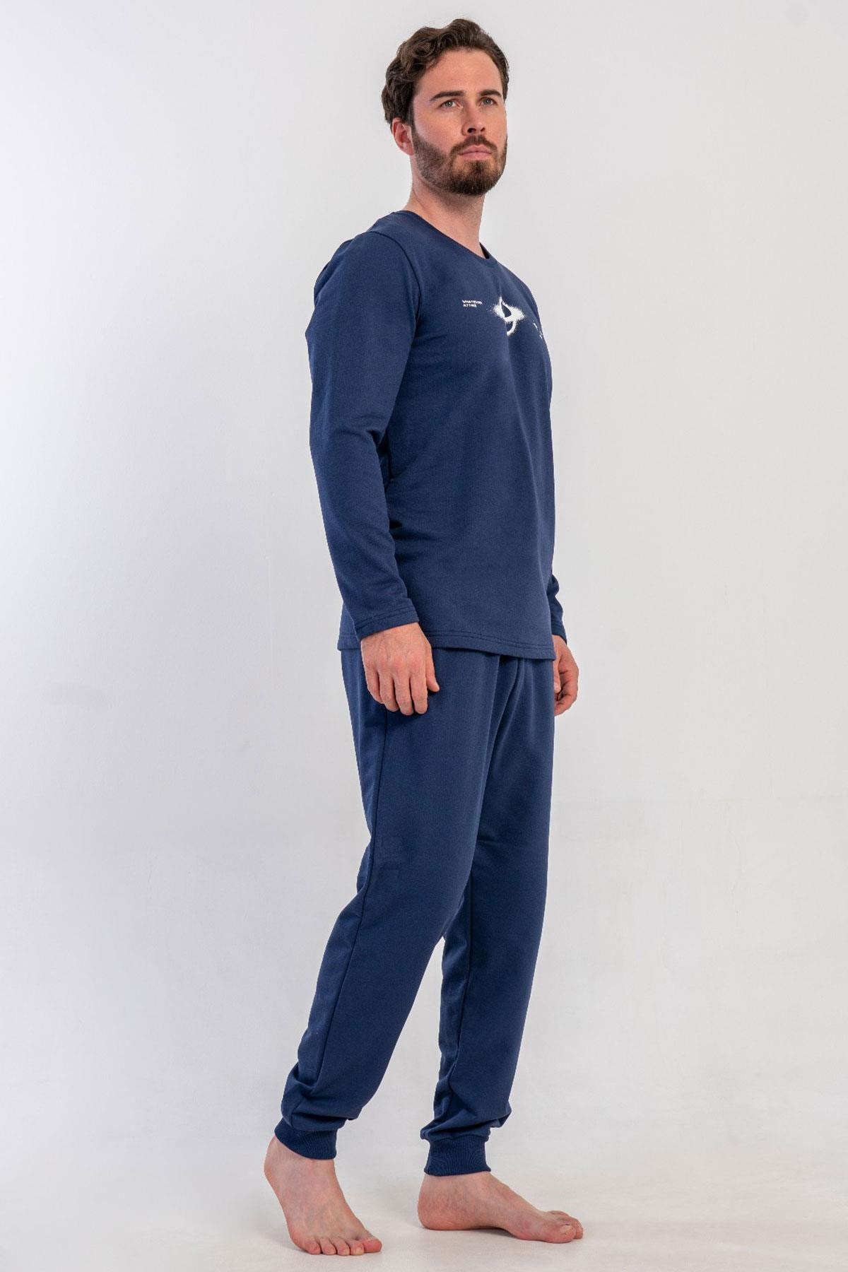 329516Erkek Lacivert Uzun Kollu Bisiklet Yaka Lastikli Paça 2 İplik Pijama Takımı C1T2N3305Uzun Kol PijamaVienettaErkek Lacivert Uzun Kollu Bisiklet Yaka Lastikli Paça 2 İplik Pijama Takımı C1T2N3305
