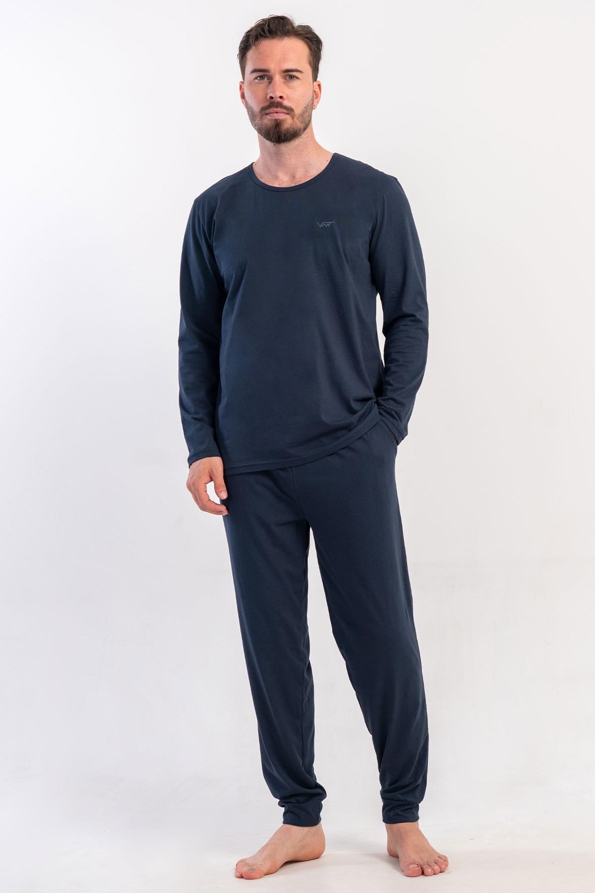 329528Erkek Lacivert Uzun Kollu Bisiklet Yaka Penye Pijama Takımı C7T5N0405Uzun Kol PijamaVienettaErkek Lacivert Uzun Kollu Bisiklet Yaka Penye Pijama Takımı C7T5N0405