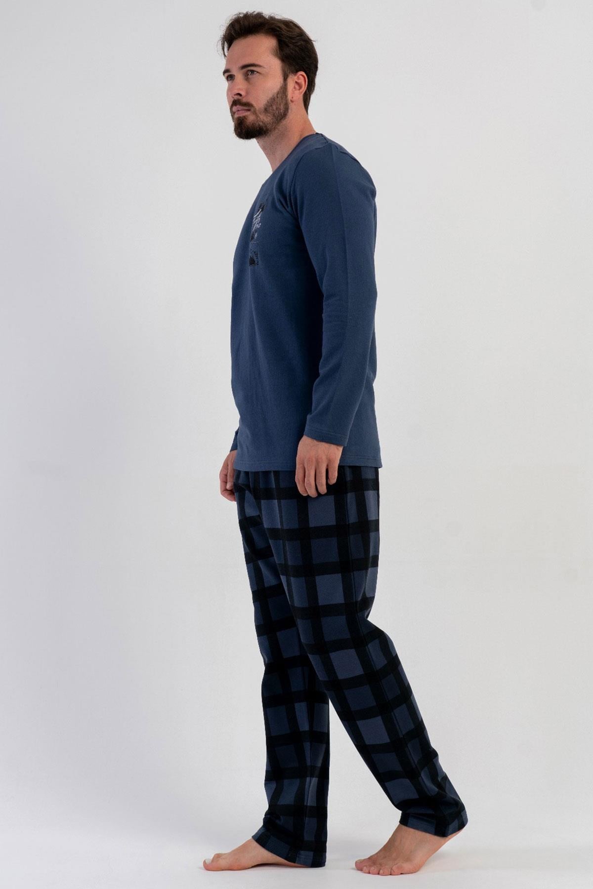 329509Erkek Mavi Uzun Kollu Bisiklet Yaka Kareli Alt 2 İplik Pijama Takımı C1T8N1305Uzun Kol PijamaVienettaErkek Mavi Uzun Kollu Bisiklet Yaka Kareli Alt 2 İplik Pijama Takımı C1T8N1305