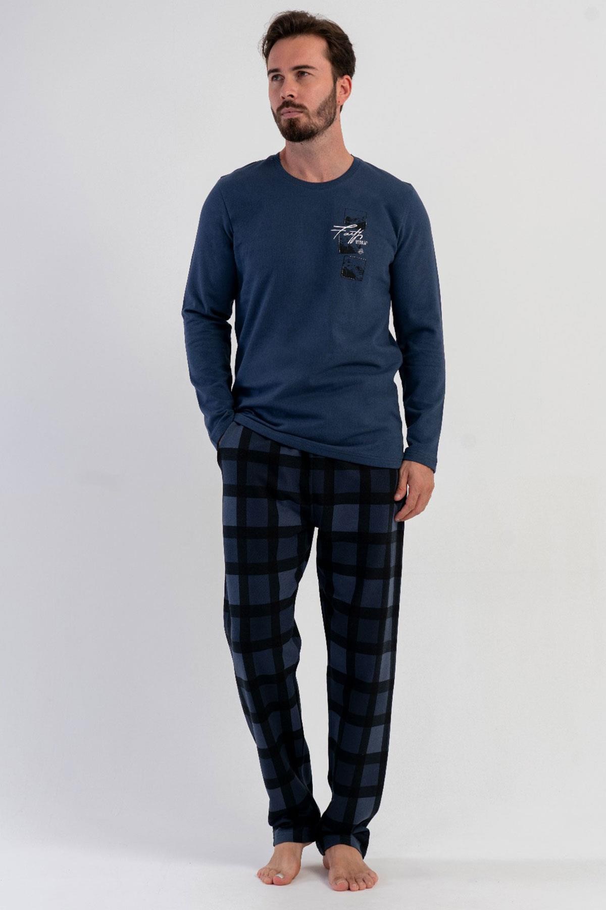 329509Erkek Mavi Uzun Kollu Bisiklet Yaka Kareli Alt 2 İplik Pijama Takımı C1T8N1305Uzun Kol PijamaVienettaErkek Mavi Uzun Kollu Bisiklet Yaka Kareli Alt 2 İplik Pijama Takımı C1T8N1305