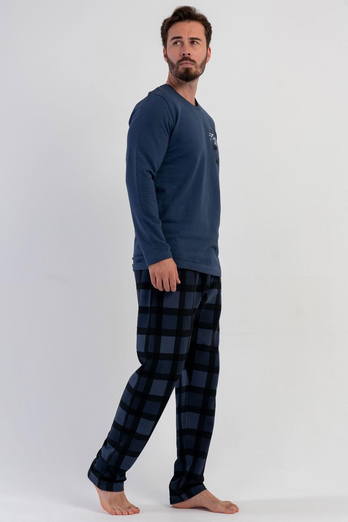 329509Erkek Mavi Uzun Kollu Bisiklet Yaka Kareli Alt 2 İplik Pijama Takımı C1T8N1305Uzun Kol PijamaVienettaErkek Mavi Uzun Kollu Bisiklet Yaka Kareli Alt 2 İplik Pijama Takımı C1T8N1305