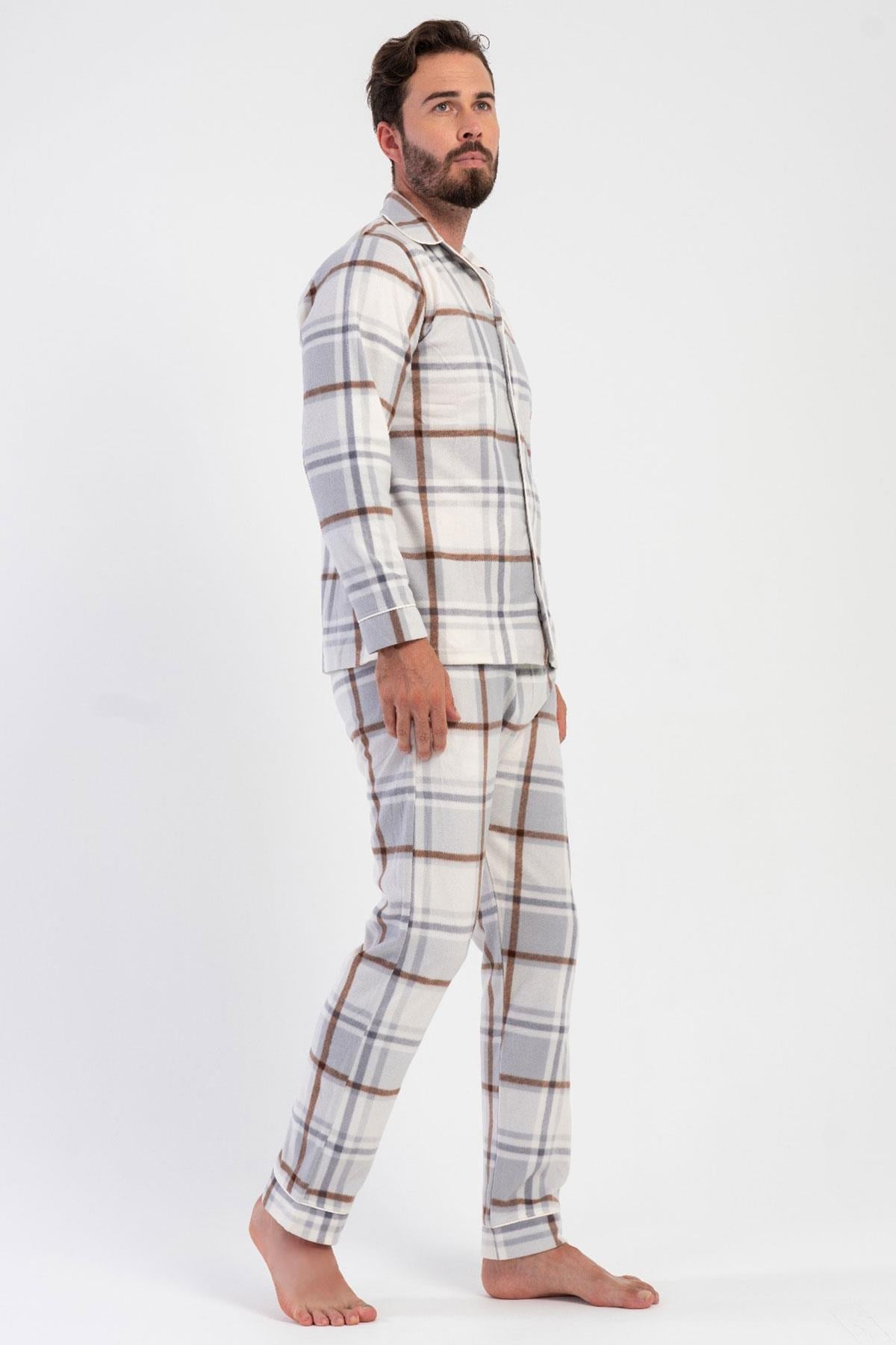 330233Erkek Önden Düğmeli Uzun Kollu Ekose Desenli Gri Renk Polar Pijama Takımı C6T3N8161Uzun Kol PijamaVienettaErkek Önden Düğmeli Uzun Kollu Ekose Desenli Gri Renk Polar Pijama Takımı C6T3N8161
