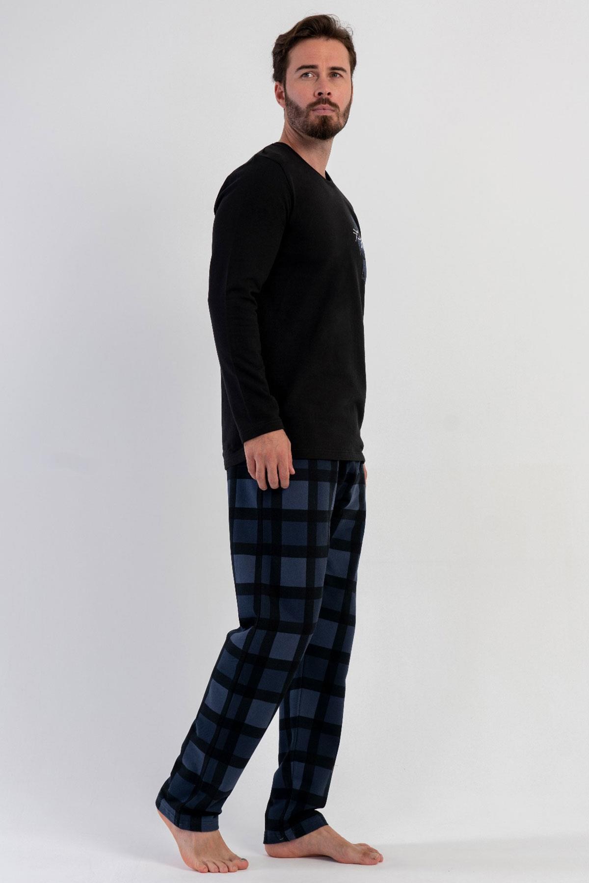 329510Erkek Siyah Uzun Kollu Bisiklet Yaka Kareli Alt 2 İplik Pijama Takımı C1T8N1305Uzun Kol PijamaVienettaErkek Siyah Uzun Kollu Bisiklet Yaka Kareli Alt 2 İplik Pijama Takımı C1T8N1305