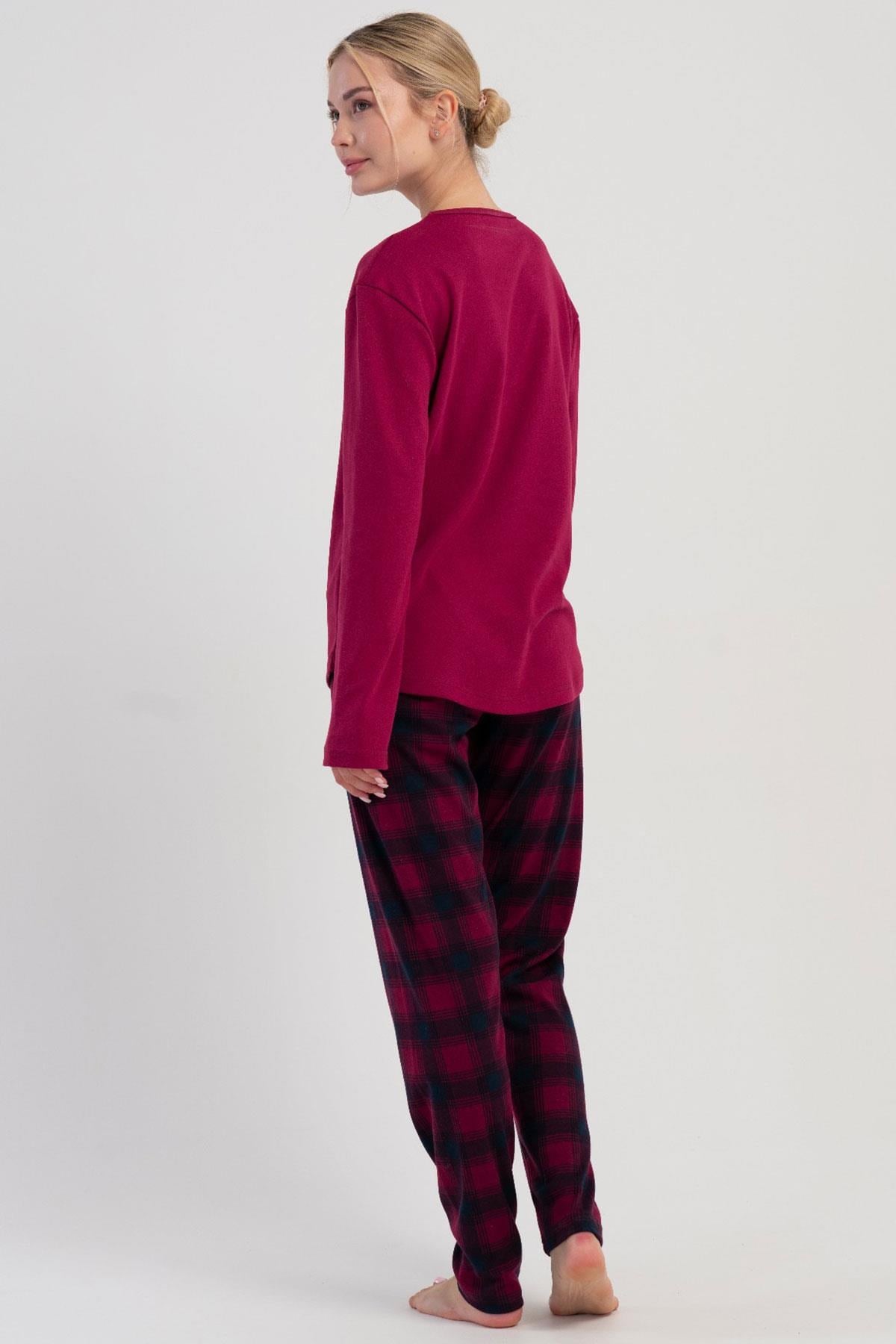 329495Kadın Bordo Uzun Kollu Üst Baskılı Alt Ekose Desenli Pamuklu Pijama Takımı C6T3N1305Uzun Kol PijamaVienettaKadın Bordo Uzun Kollu Üst Baskılı Alt Ekose Desenli Pamuklu Pijama Takımı C6T3N1305