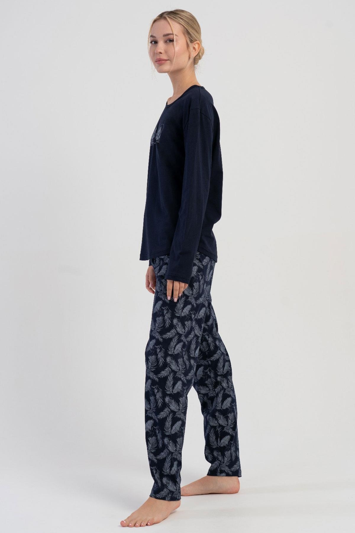 329506Kadın Lacivert Uzun Kollu Desenli Pijama Takımı C9T6N1305Uzun Kol PijamaVienettaKadın Lacivert Uzun Kollu Desenli Pijama Takımı C9T6N1305