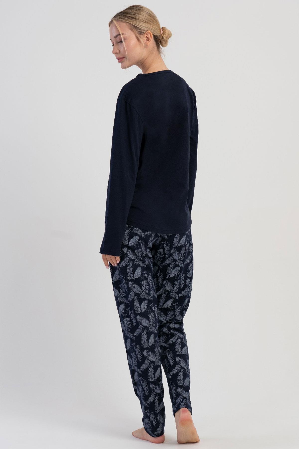 329506Kadın Lacivert Uzun Kollu Desenli Pijama Takımı C9T6N1305Uzun Kol PijamaVienettaKadın Lacivert Uzun Kollu Desenli Pijama Takımı C9T6N1305