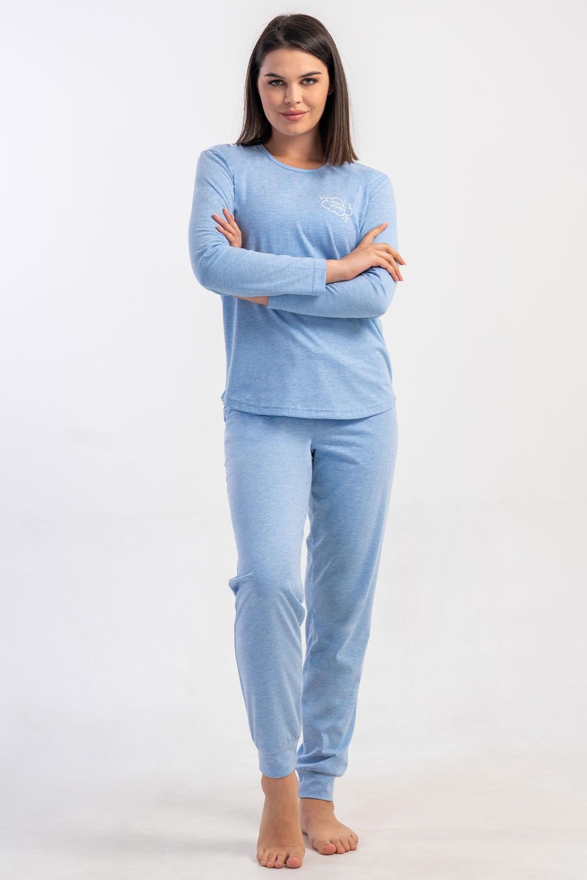 329486Kadın Mavi Renk Uzun Kollu Bisiklet Yaka Lastikli Paça Pijama Takımı C6T8N0305Uzun Kol PijamaVienettaKadın Mavi Renk Uzun Kollu Bisiklet Yaka Lastikli Paça Pijama Takımı C6T8N0305