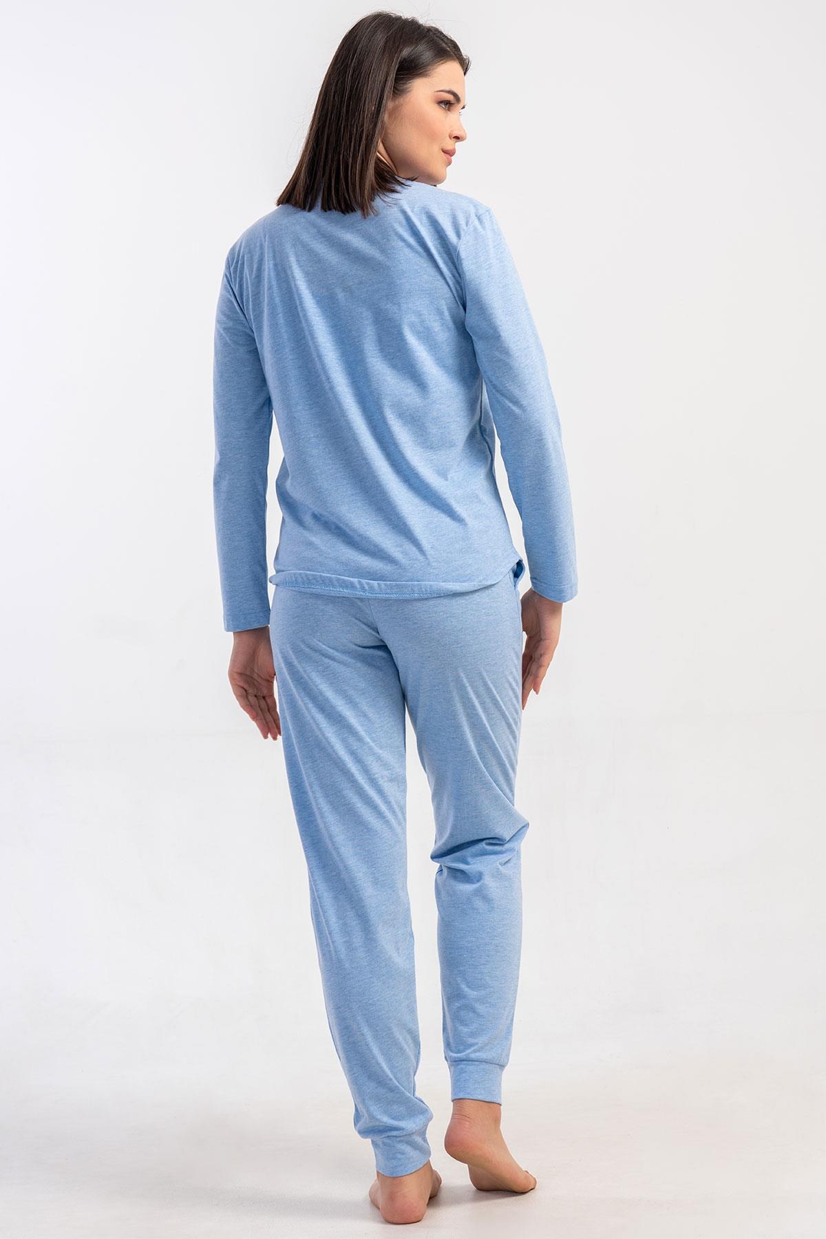 329486Kadın Mavi Renk Uzun Kollu Bisiklet Yaka Lastikli Paça Pijama Takımı C6T8N0305Uzun Kol PijamaVienettaKadın Mavi Renk Uzun Kollu Bisiklet Yaka Lastikli Paça Pijama Takımı C6T8N0305