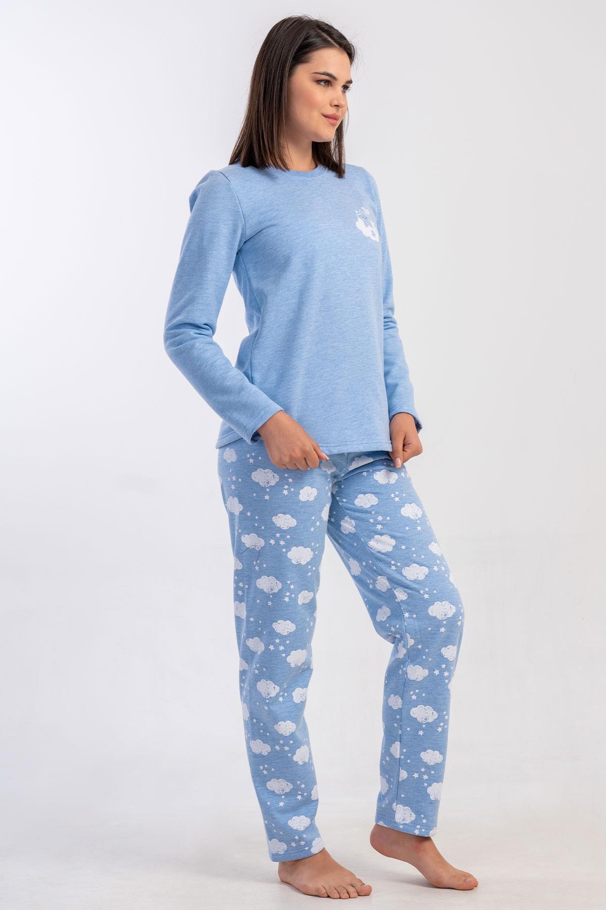 329487Kadın Mavi Renk Uzun Kollu Bisiklet Yaka 2 İplik Pijama Takımı C8T8N0305Uzun Kol PijamaVienettaKadın Mavi Renk Uzun Kollu Bisiklet Yaka 2 İplik Pijama Takımı C8T8N0305