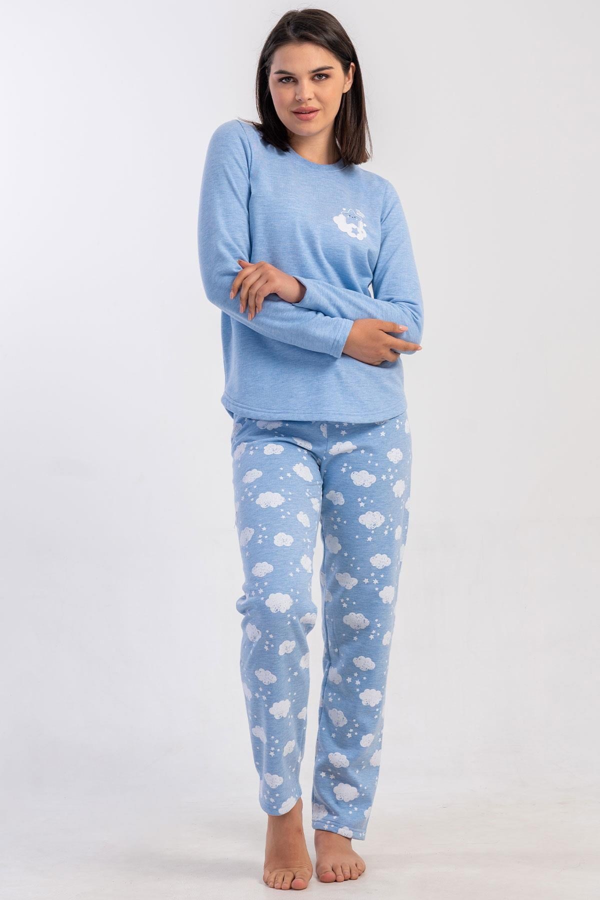 329487Kadın Mavi Renk Uzun Kollu Bisiklet Yaka 2 İplik Pijama Takımı C8T8N0305Uzun Kol PijamaVienettaKadın Mavi Renk Uzun Kollu Bisiklet Yaka 2 İplik Pijama Takımı C8T8N0305