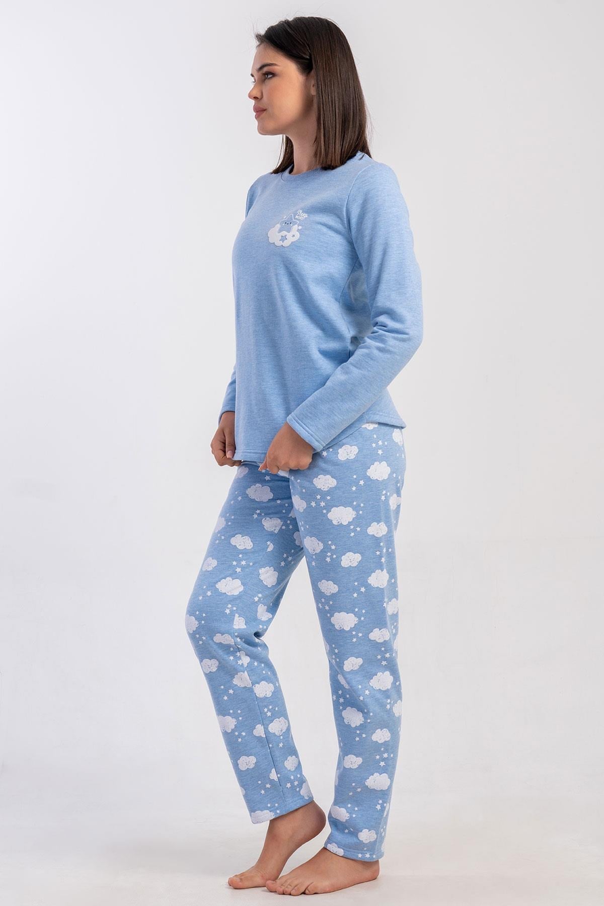 329487Kadın Mavi Renk Uzun Kollu Bisiklet Yaka 2 İplik Pijama Takımı C8T8N0305Uzun Kol PijamaVienettaKadın Mavi Renk Uzun Kollu Bisiklet Yaka 2 İplik Pijama Takımı C8T8N0305
