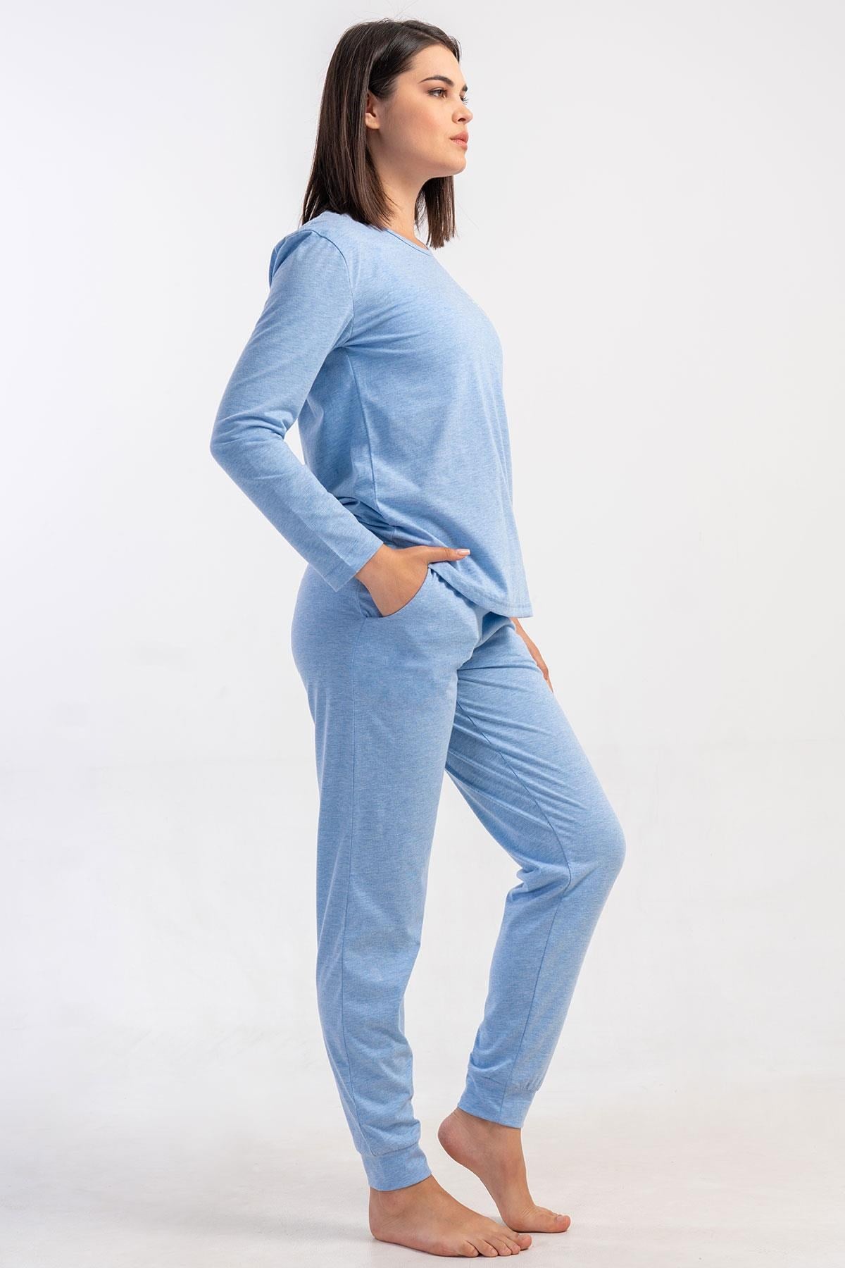 329486Kadın Mavi Renk Uzun Kollu Bisiklet Yaka Lastikli Paça Pijama Takımı C6T8N0305Uzun Kol PijamaVienettaKadın Mavi Renk Uzun Kollu Bisiklet Yaka Lastikli Paça Pijama Takımı C6T8N0305