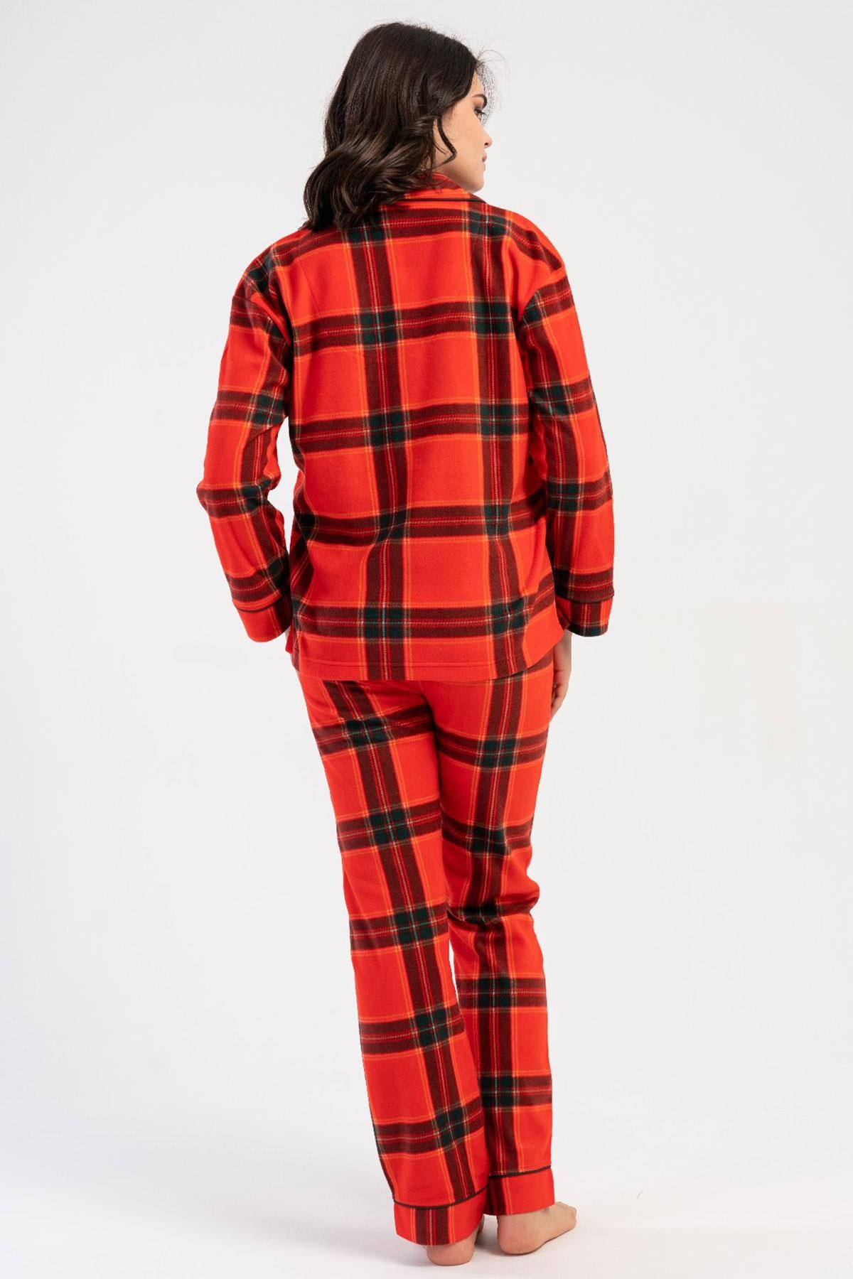 330235Kadın Önden Düğmeli Uzun Kollu Ekose Desenli Kırmızı Renk Polar Pijama Takımı C0T4N8161Uzun Kol PijamaVienettaKadın Önden Düğmeli Uzun Kollu Ekose Desenli Kırmızı Renk Polar Pijama Takımı C0T4N8161