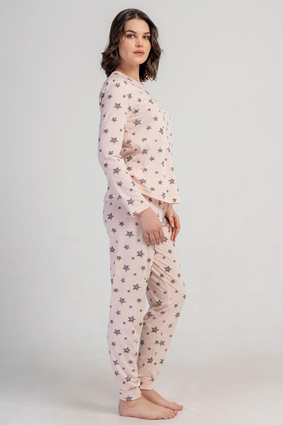 329526Kadın Pembe Uzun Kollu Bisiklet Yaka Yıldız Desenli Pijama Takımı C9T5N3305Uzun Kol PijamaVienettaKadın Pembe Uzun Kollu Bisiklet Yaka Yıldız Desenli Pijama Takımı C9T5N3305