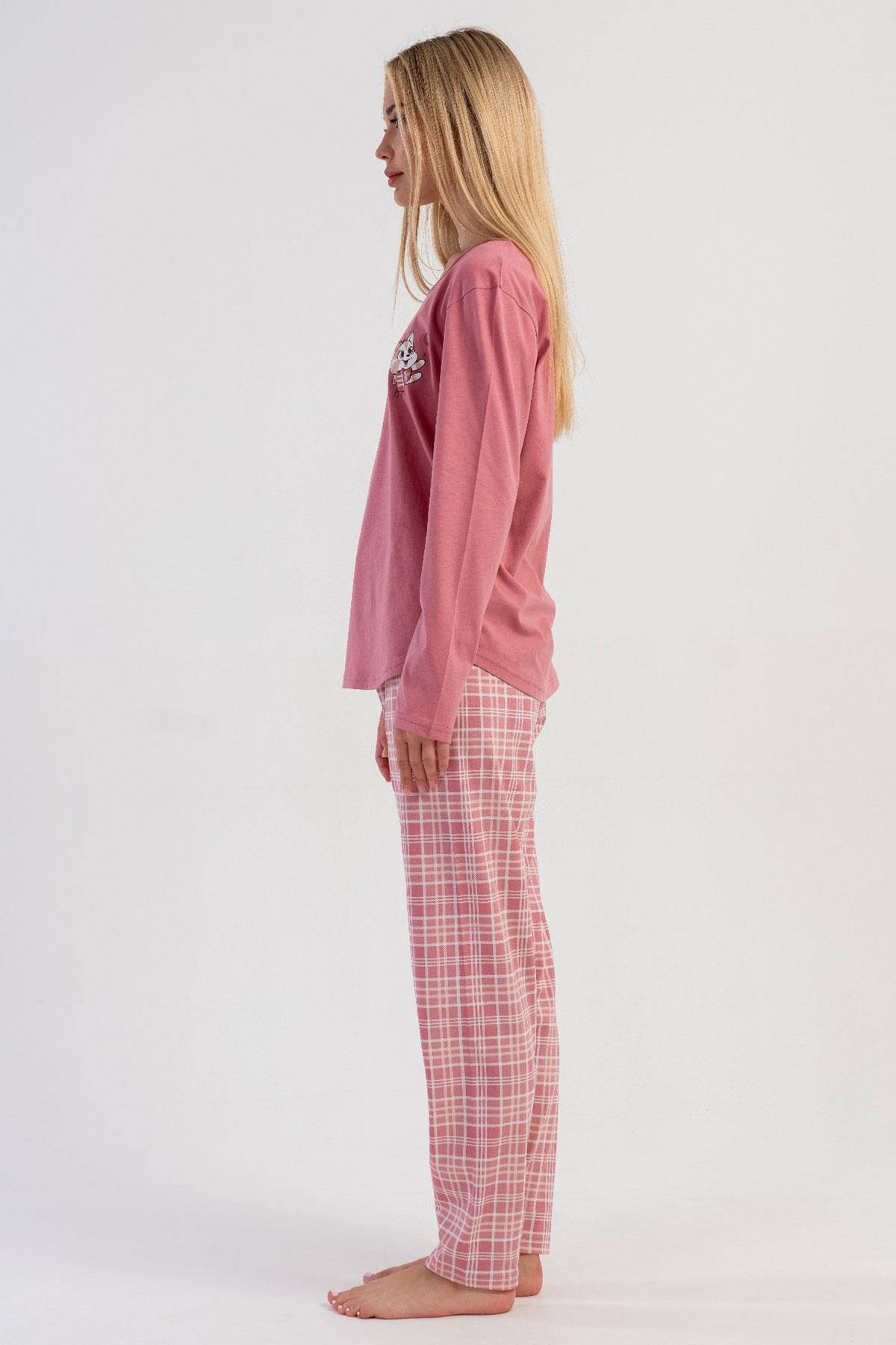 329519Kadın Pembe Uzun Kollu Bisiklet Yaka Ekose Alt İnterlok Pijama Takımı C2T5N3305Uzun Kol PijamaVienettaKadın Pembe Uzun Kollu Bisiklet Yaka Ekose Alt İnterlok Pijama Takımı C2T5N3305