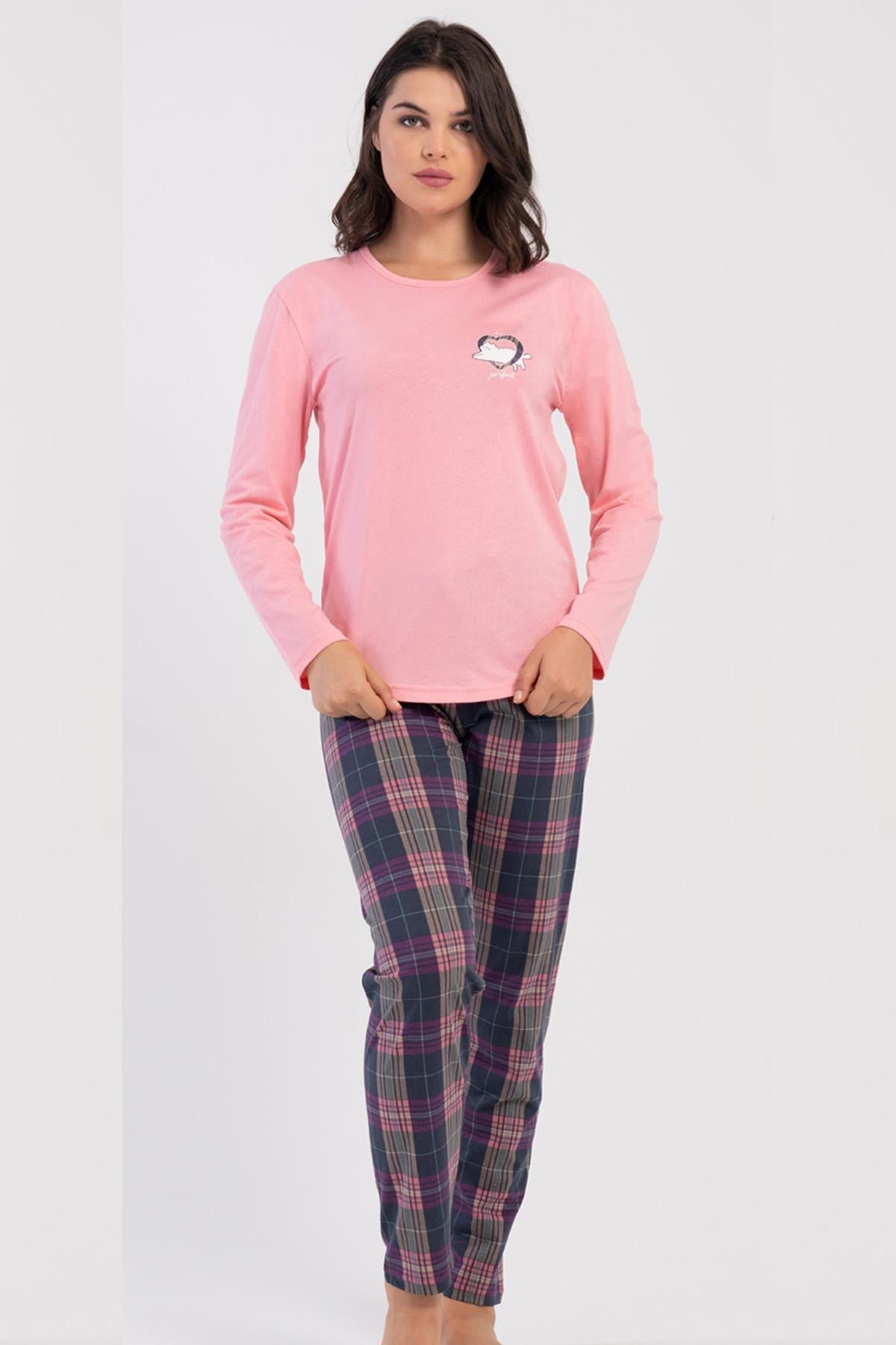 329511Kadın Pembe Uzun Kollu Bisiklet Yaka Ekose Alt Pijama Takımı C2T2N2305Uzun Kol PijamaVienettaKadın Pembe Uzun Kollu Bisiklet Yaka Ekose Alt Pijama Takımı C2T2N2305