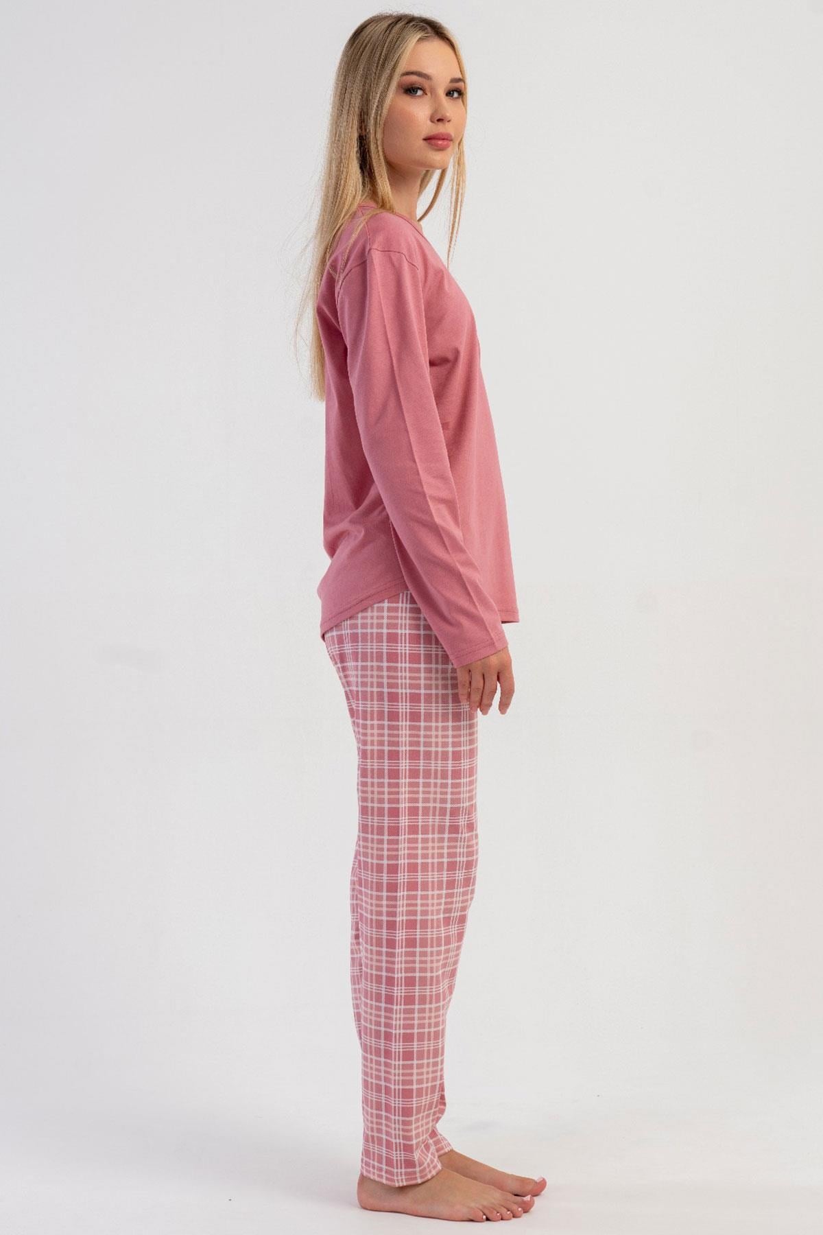 329519Kadın Pembe Uzun Kollu Bisiklet Yaka Ekose Alt İnterlok Pijama Takımı C2T5N3305Uzun Kol PijamaVienettaKadın Pembe Uzun Kollu Bisiklet Yaka Ekose Alt İnterlok Pijama Takımı C2T5N3305